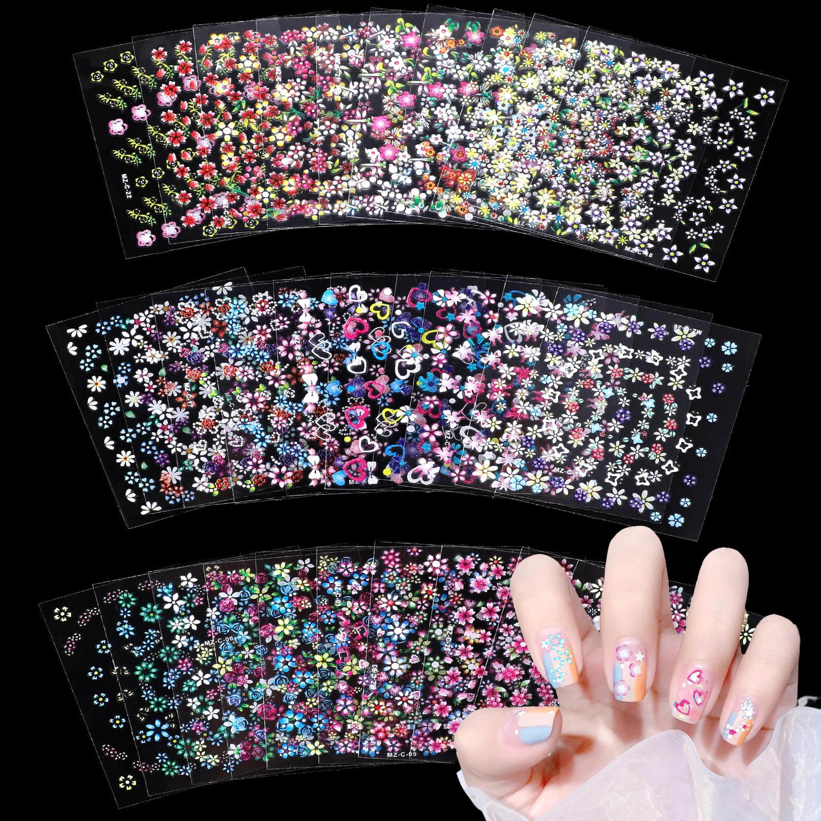 SCJJZ 30 Blatt 3D Blumen Nagelsticker Selbstklebend | Für DIY Nageldesign, Handyhüllen & Deko