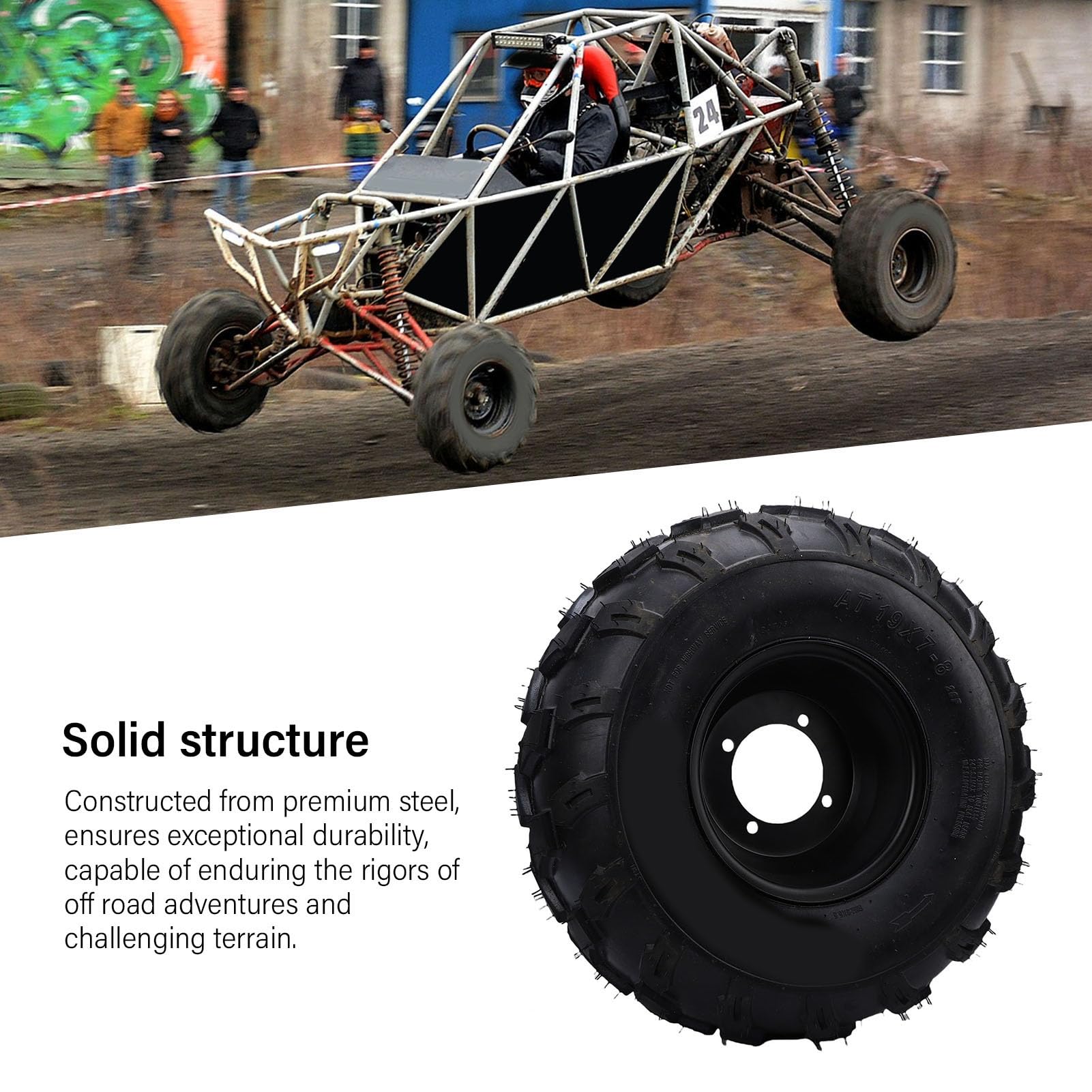 Acouto 19x7 8 Felgen-Reifenbaugruppe, Schlauchlose 6-lagige ATV UTV Go-Kart-Reifen mit 4-Schrauben-Befestigung, für 125 Ml 250 Ml ATV UTV Quad Go Kart