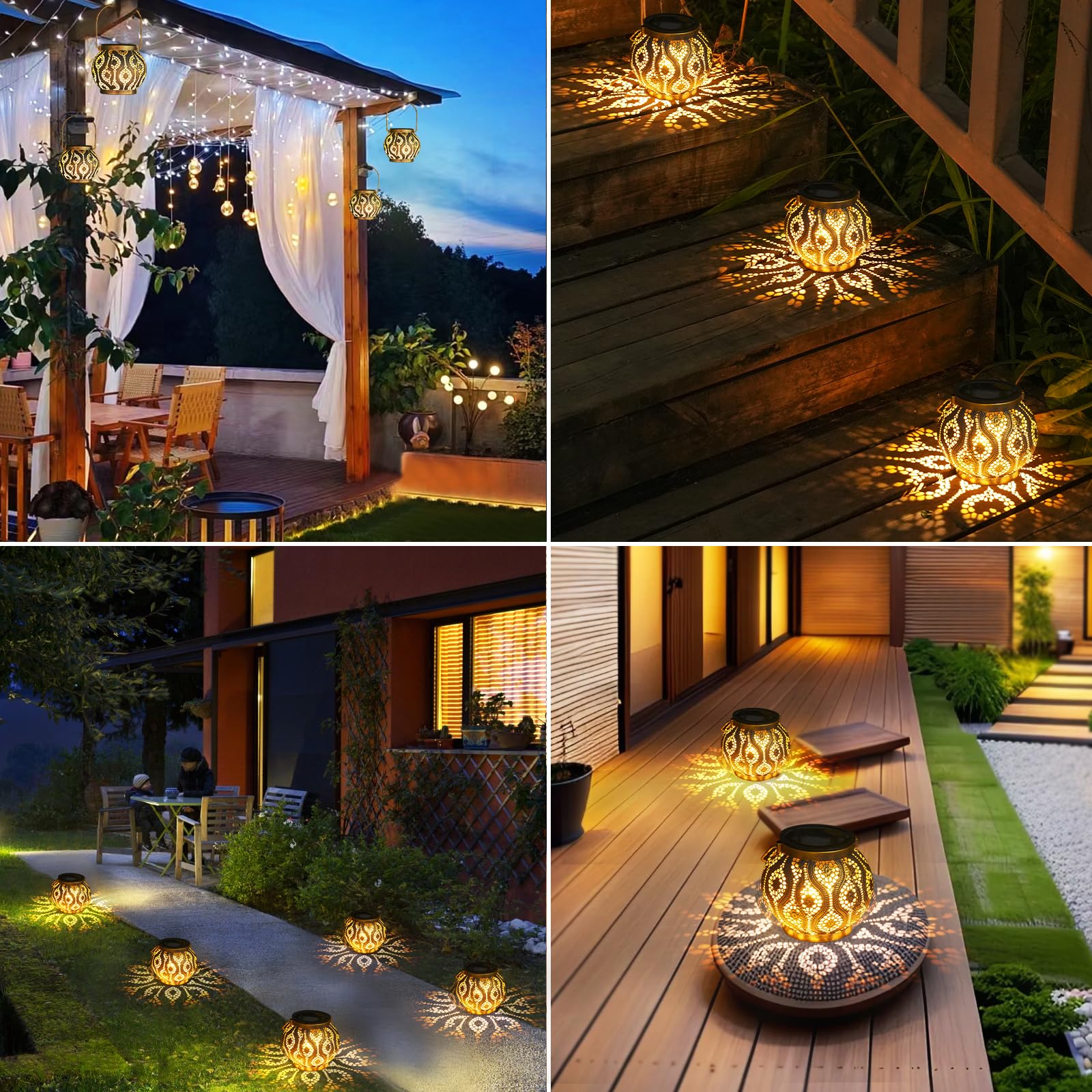 JOYCREATOR Solarlaternen für Außen Wasserdicht IP65, 2 Stück LED Metall Solar Laternen für Draußen Warmweiß, Orientalische Solarlampen für Außen Garten für Balkon Baum Rasen Tisch (Blaue Kupfer)