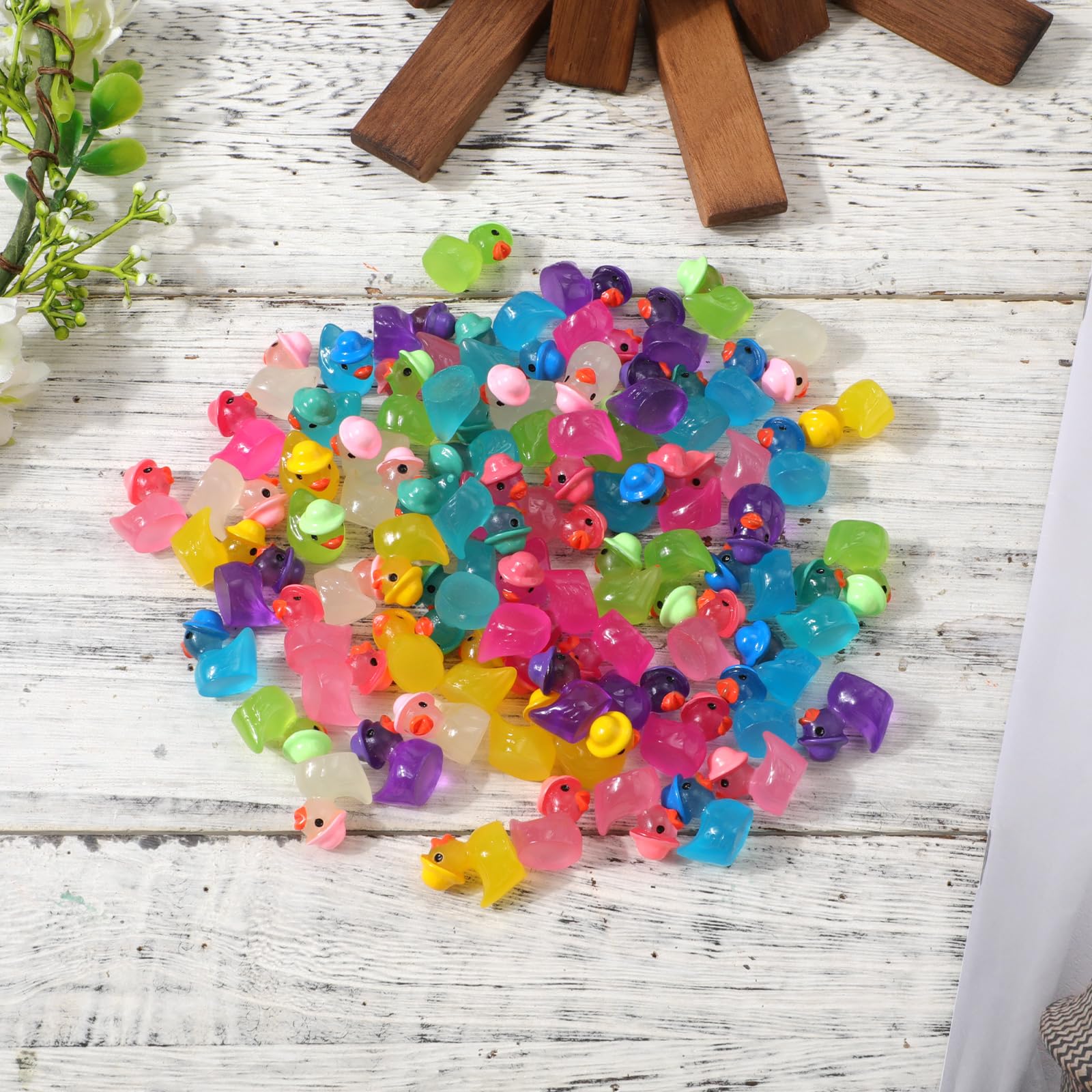 60 Pack Mini Resin Ducks With Hats - Cute Collectible Duck Figures, Some Glow In Dark, For Decor, Parties, Gifts