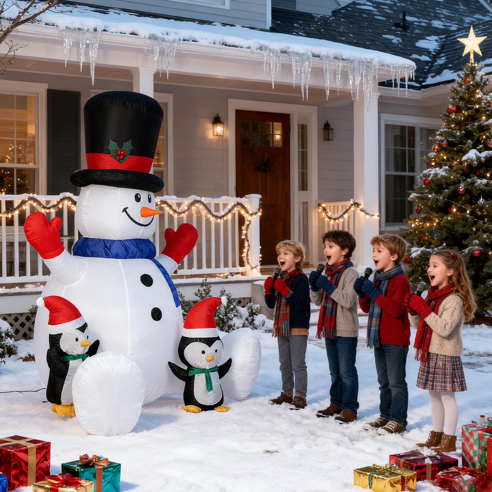 Muñeco De Nieve Inflable Navideño Inflable Estacional con Luces LED RGB Y 3