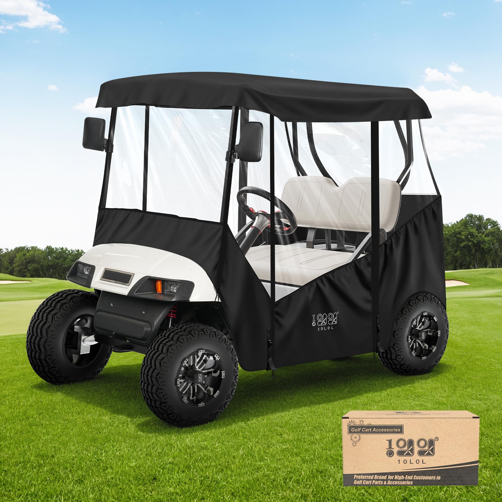 10L0L Universal Golf Cart Enclosure Compatible with EZGO and Club Car Models, 2-Passenger Golf Cart Waterproof 420D Material Windproof Transparent on