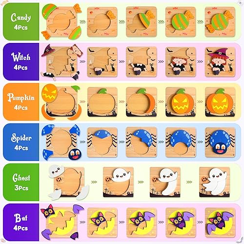 Miniatura 7 de Rompecabezas de madera de Halloween para niños pequeños de 1 a 3 años, para bebés y niñas, juguetes de Halloween para niños de 1, 2 y 3 años,