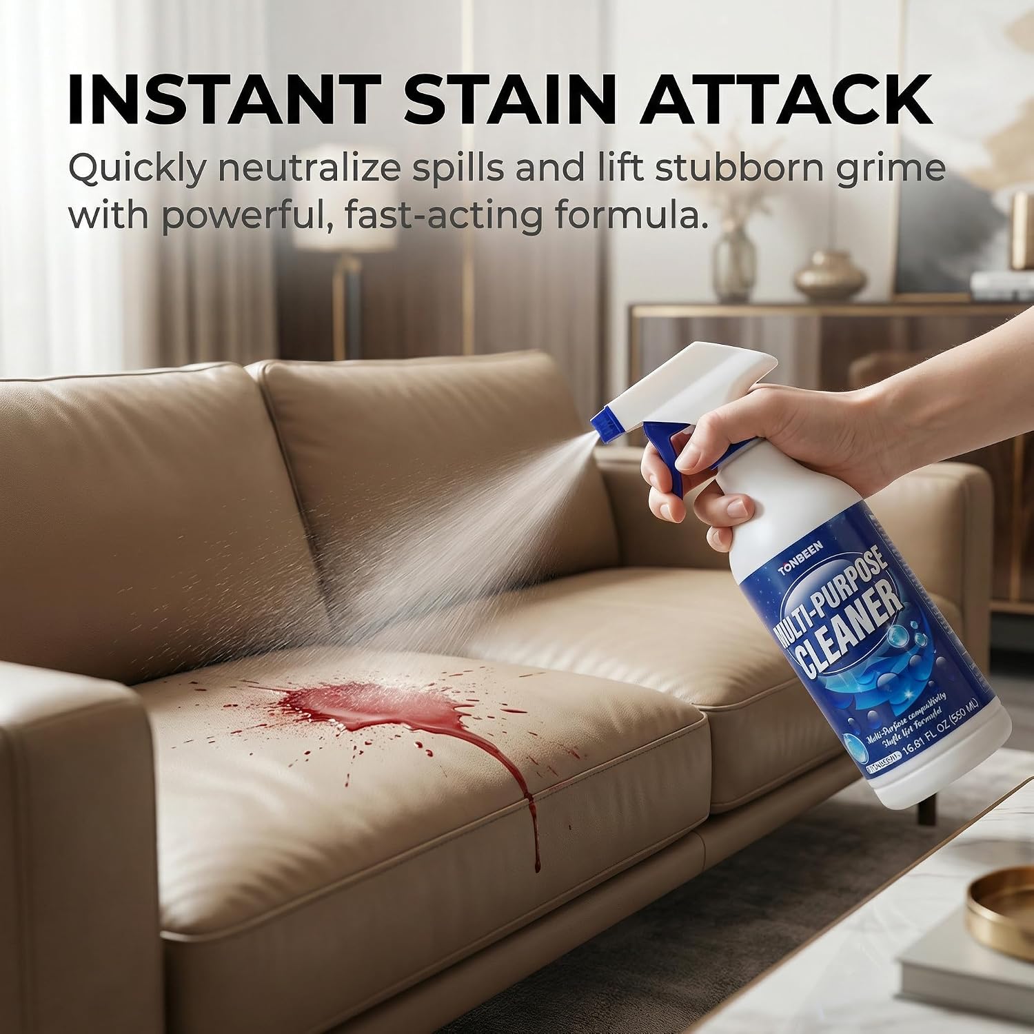 Leather Sofa Cleaner and Conditioner Spray - Effective Cleaner for Leather Couches, Chairs, Car Seats & Purses, Removes Dirt, Stains & Grime, 500ml