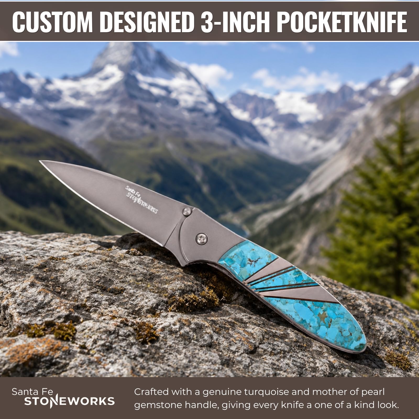 Santa Fe Stoneworks Custom Designed 3-inch Pocketknife, Turquoise