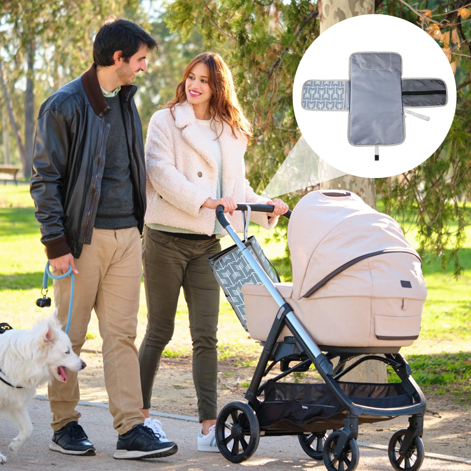 Nivofu Cambiador Bebe Portatil Plegable e Impermeable, Bolso Cambiador Bebe de Algodon Lavable con Bolsillos, Accesorios Recien Nacido 0-1 Año, Regalo Recien Nacido, 60x43cm, Gris a Rayas