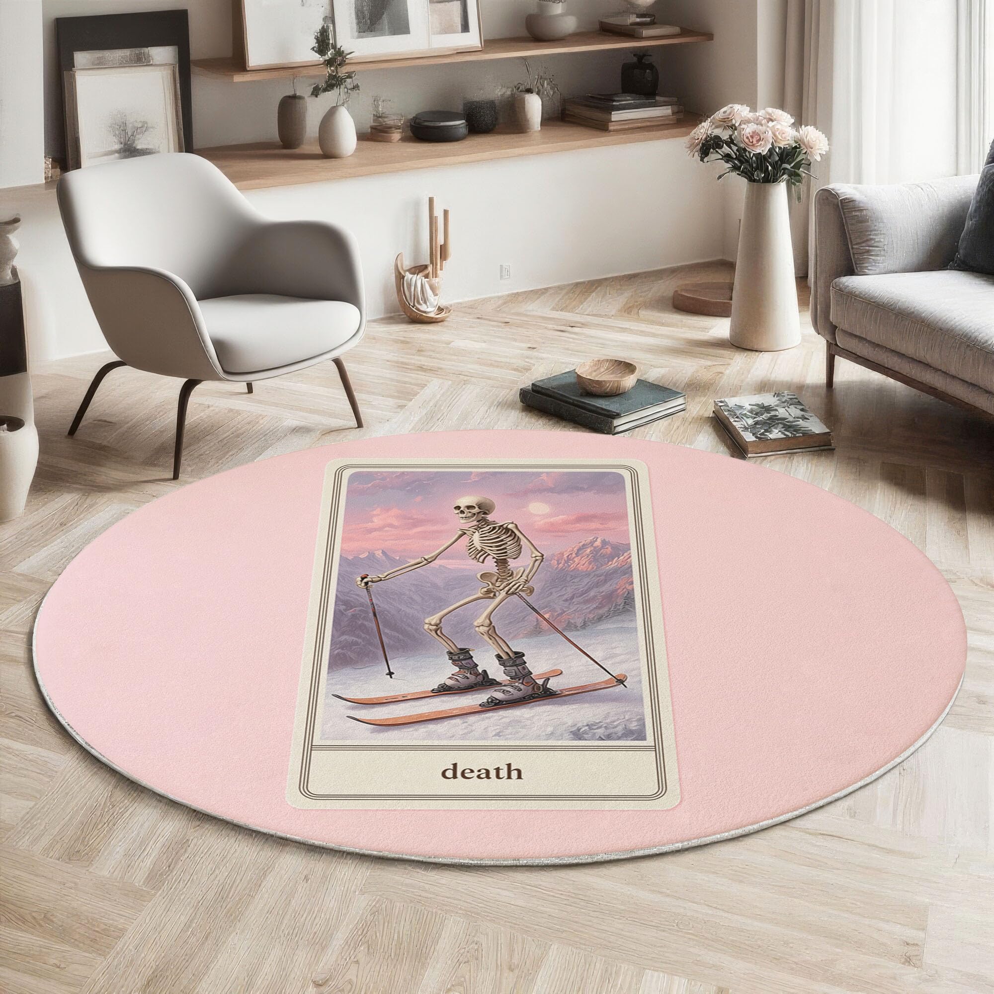 Tapis d'entrée absorbant antidérapant rond 160cm motif ski
