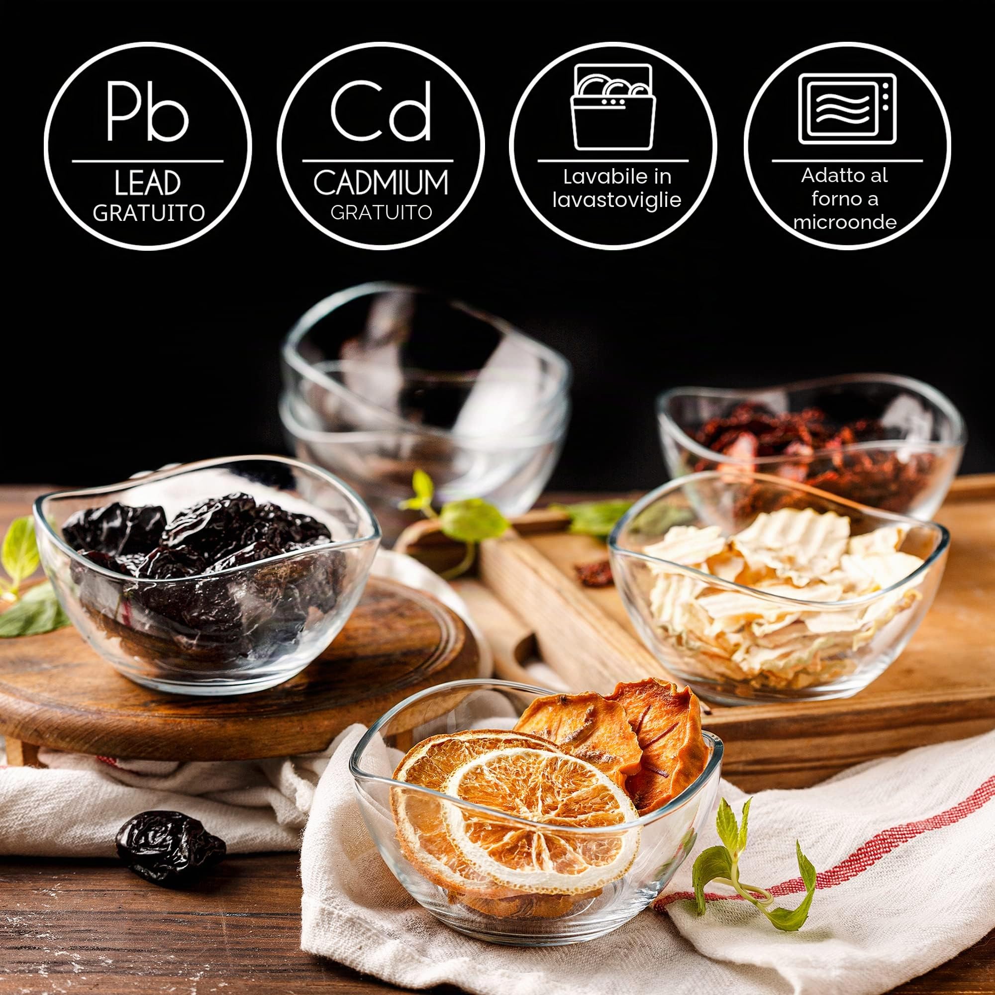 CRYSTALIA Set 6 Ciotole in Vetro per Dessert, 215ml 100% Senza Piombo, Bicchieri per Gelato, Tazza da Immersione, Snack Salse Caramelle