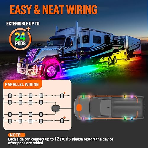 Miniatura 3 de MNJ Motor R1 Pro RGB+IC LED Rock Lights persiguiendo multicolor, kit de iluminación bajo el cuerpo neón bajo el cuerpo con control inalámbrico de