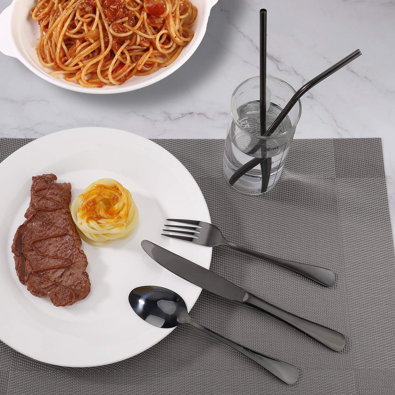 DEVICO Posate da Campeggio, 8 Pezzi Set Posate Acciaio Inox, con Coltello, Forchetta, Cucchiaio, Bacchette, Spazzola per Pulizia, Cannucce e Custodia (Blu