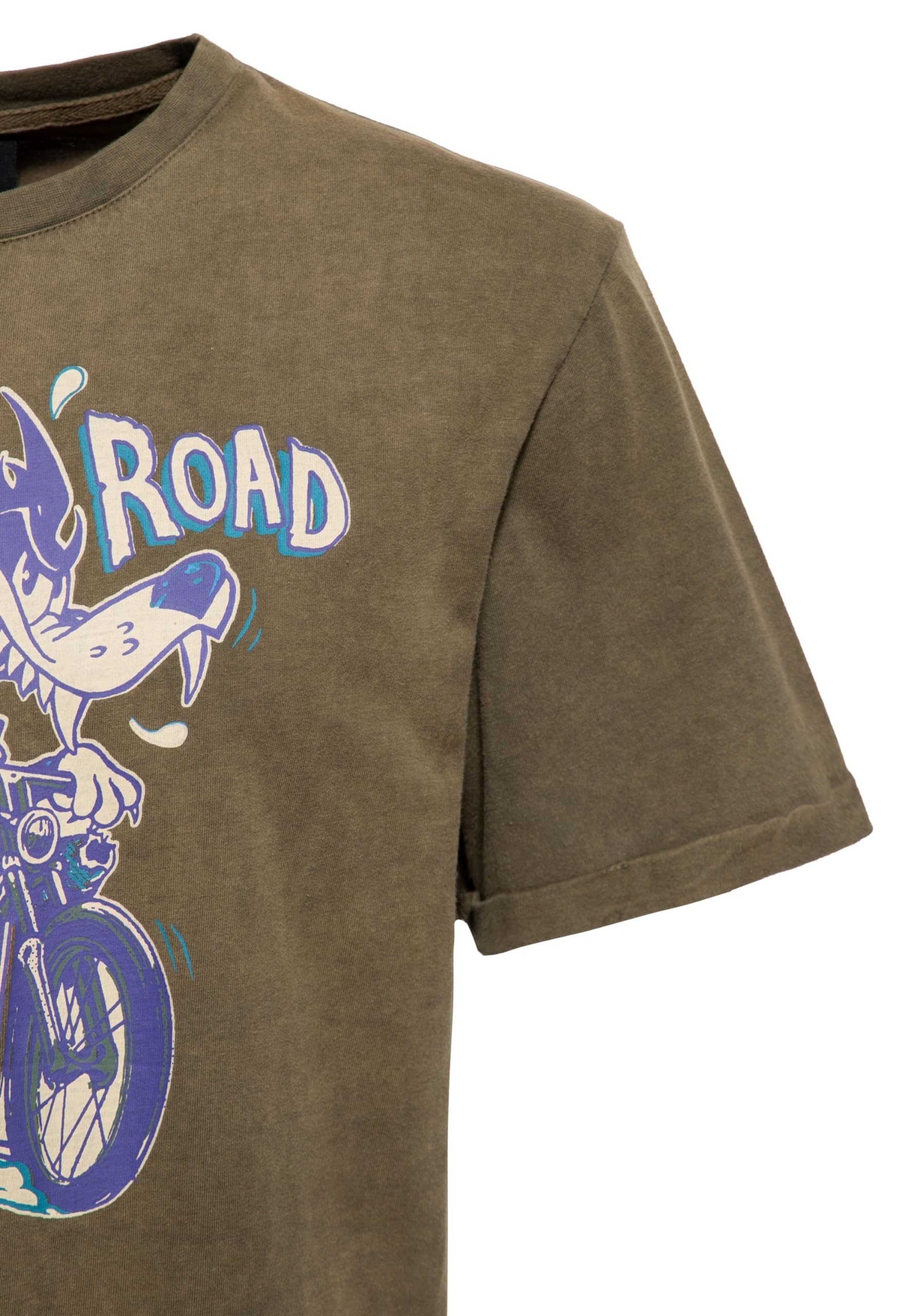 King Kerosin Męski T-shirt | koszulka z nadrukiem | koszulka z krótkim rękawem | styl vintage | krój regularny | rowerzysta | nadruk | grafika | kreskówka | komiks | retro Split Road