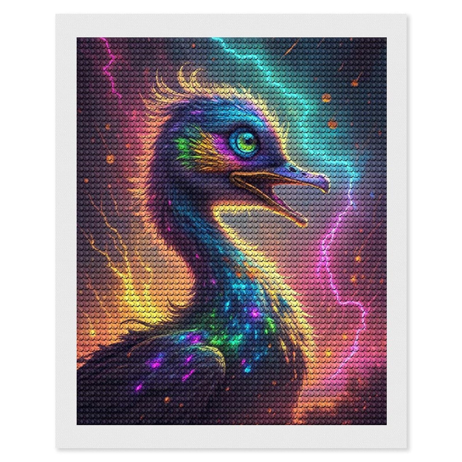 Junmoney Colorful Emu with Lightning Diamond Art Canvas 16"x20", for Family Craft Time, Creative Leisure Activity, Living Room Decor, Festive Craft Gift
