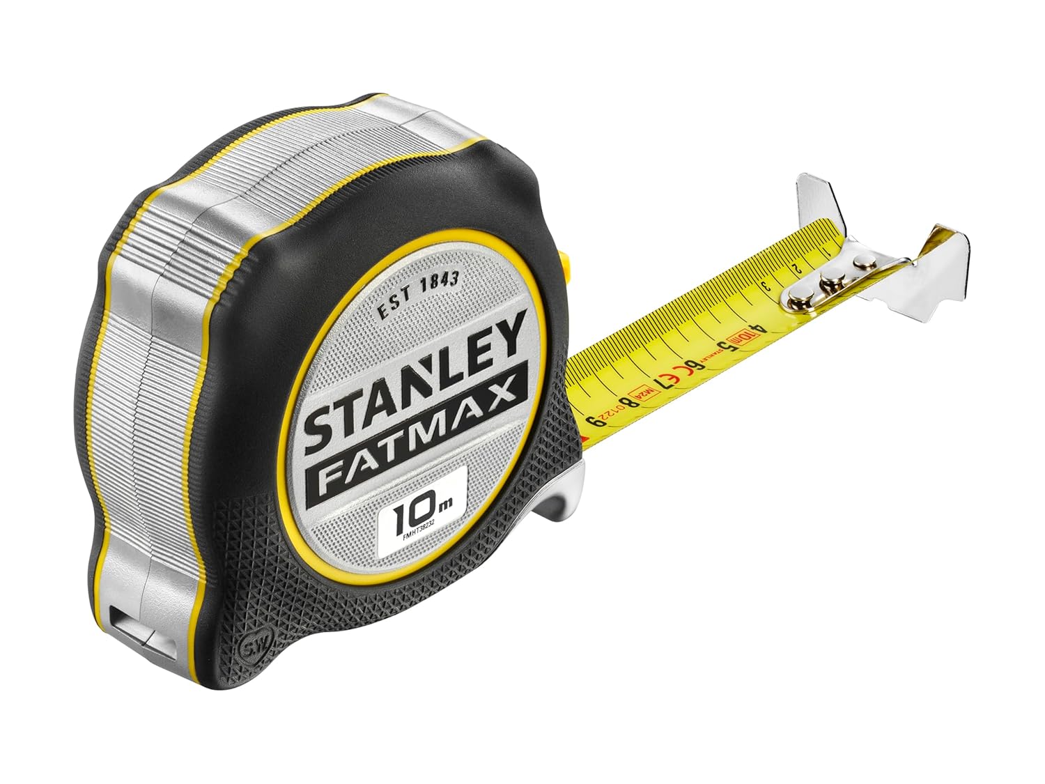 Stanley Fatmax Xtreme FMHT38232-0 Tape Measure 10 m (with Integrated Finger Brake, Tape 16 cm with Bladeamor Coating, Extra Large Hook, Printed on Both Sides, Sturdy Bi-Material Housing)