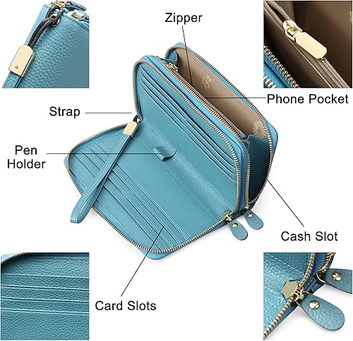 Miniatura 3 de SENDEFN Cartera de cuero para mujer con bloqueo RFID cremallera alrededor del soporte del teléfono embrague pulsera de gran capacidad