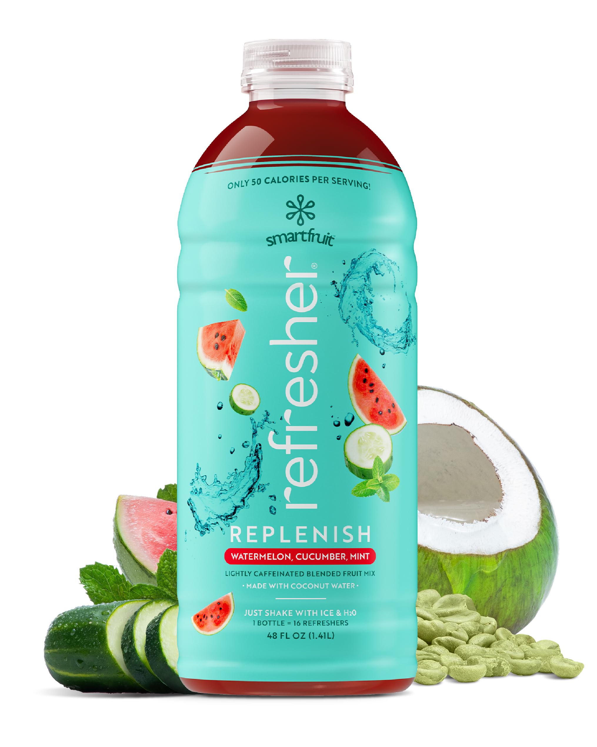 Replenish Refresher – Watermelon, Cucumber, Mint – Made with Real Fruit Juice, No Added Sugar, Coconut Water for Hydration, Green Coffee Bean Extract for Natural Energy – 48oz Drink Mix