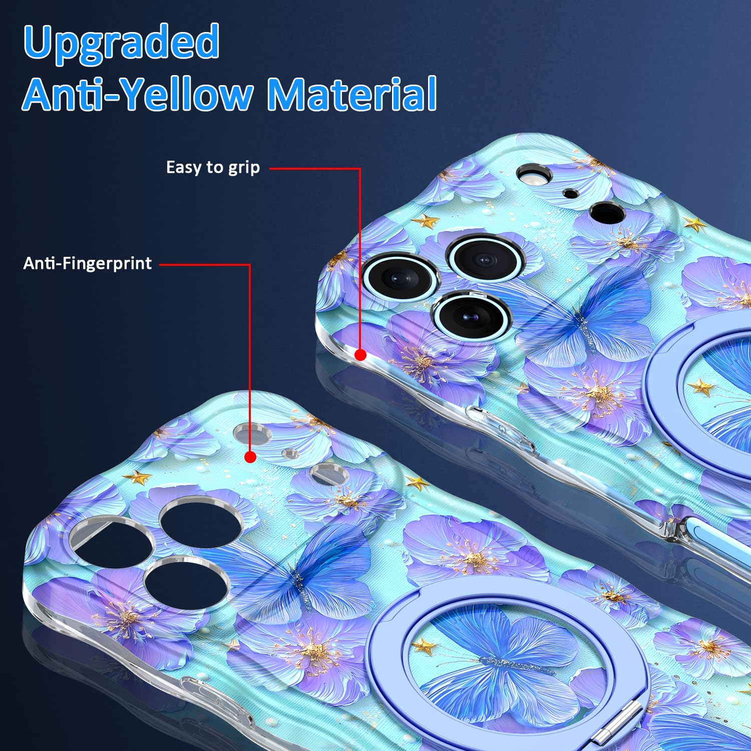 Custodia protettiva per iPhone 17 Pro Max, compatibile con MagSafe, cavalletto girevole a 360°, graziosa onda riccia, pittura colorata, resistente, custodia protettiva per iPhone 17 Pro Max