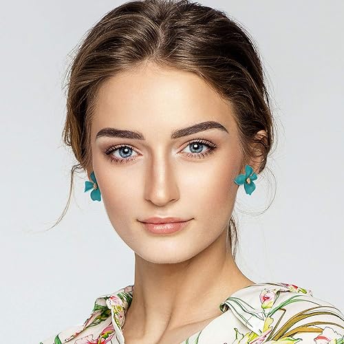 Miniatura 7 de 7 pares de aretes de flores estilo playa boho para mujer, aretes con forma de margarita con brote dorado