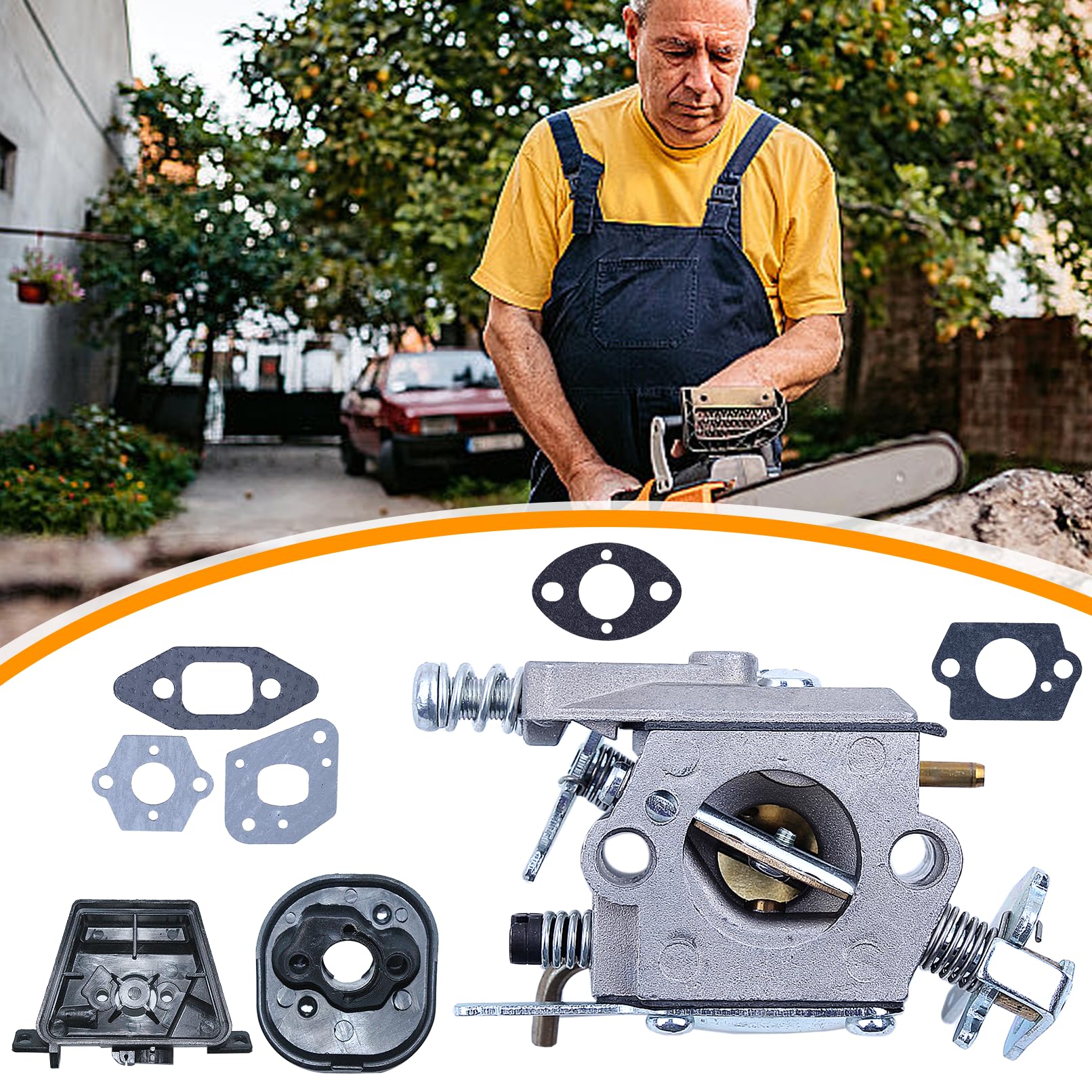 Produktbild von Getdoublerich Vergaser-Kit Für Partner 350–420 & McCulloch Mac Cat – Inkl. Dichtungen & Krümmer, Präzise Kraftstoffzufuhr, Einfacher Austausch, Passend Für 33-29/WT-625