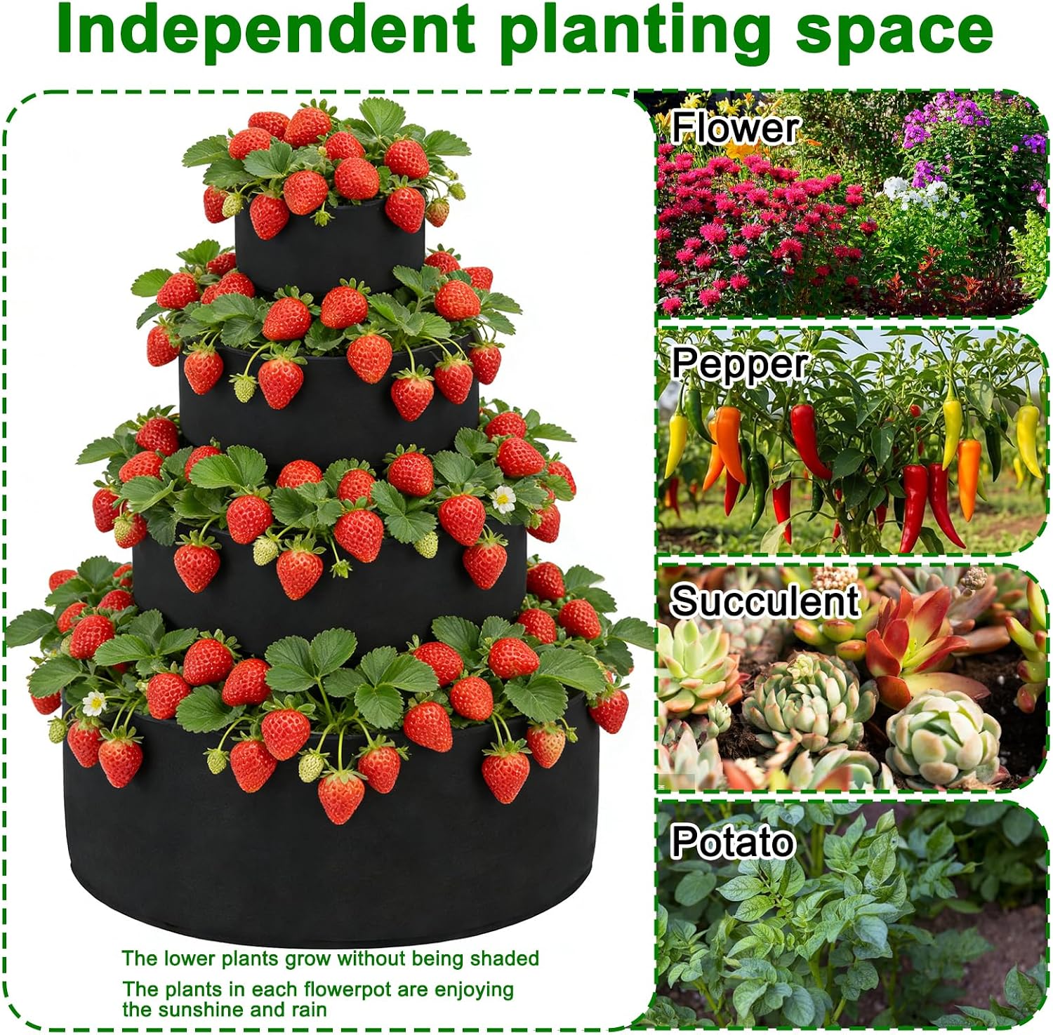 4 Tiered Black Fabric Strawberry Planter 36 28 20 12 inch Strawberry Tower Planter Stackable Planters Strawberry Grow Kit