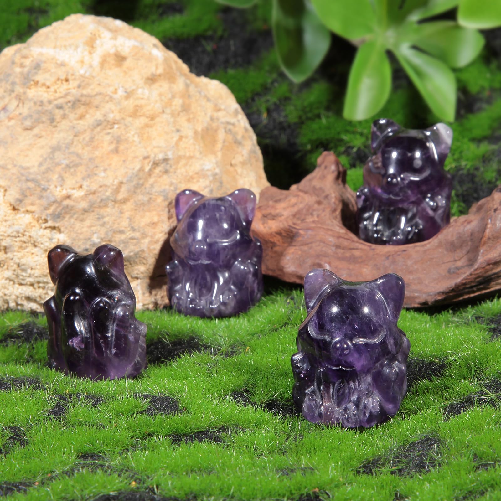 Nupuyai 2pcs Fox Mini Amethyst Crystal Stone Statue Carved Animal Figure - Image 4