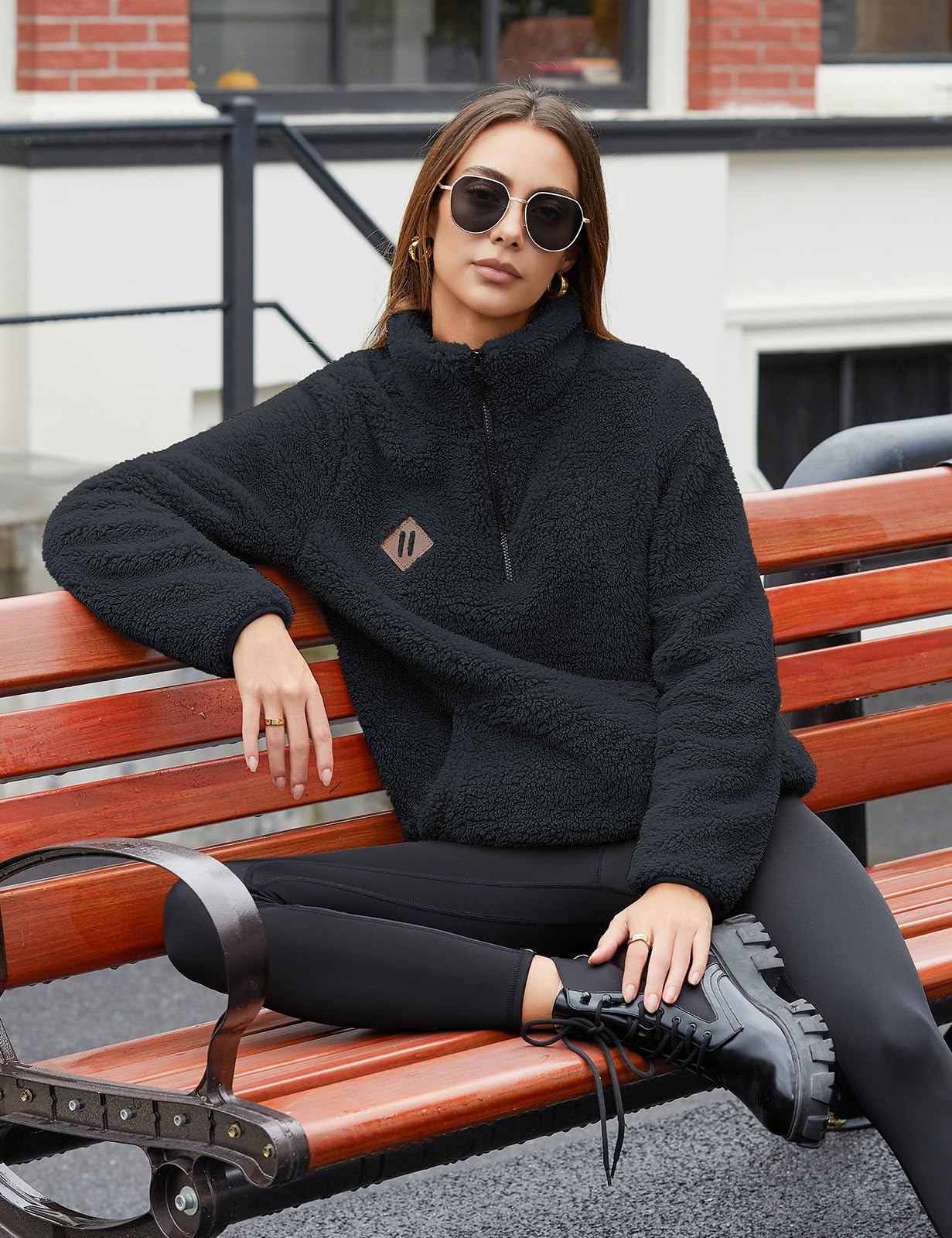 Vancavoo Sweat Polaire Femme Demi-Zip Pull Teddy Chaud Sweatshirt