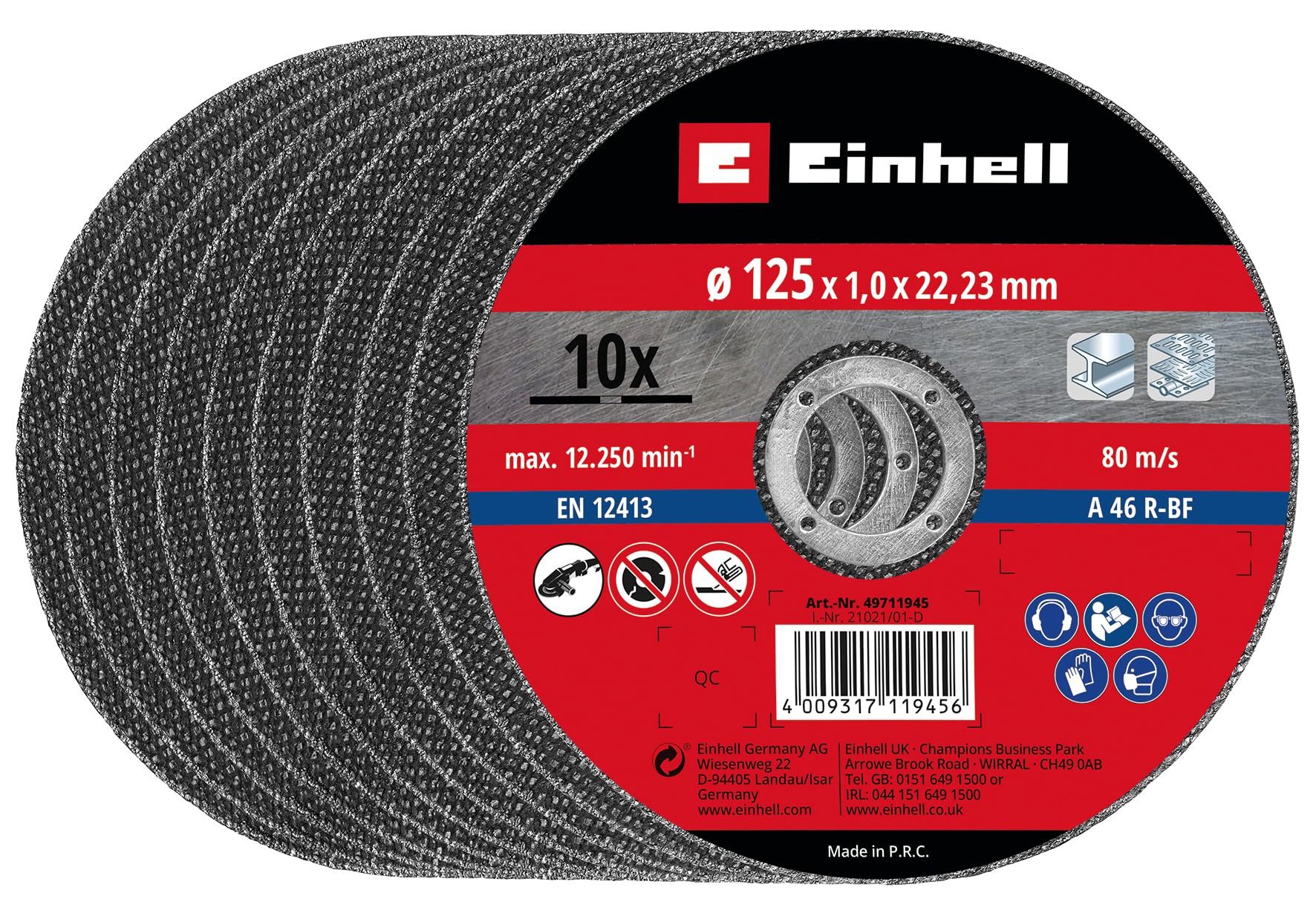 kwb by Einhell 49711945-10 dischi da taglio sottili, 125 x 1,0 mm, accessorio per smerigliatrice angolare