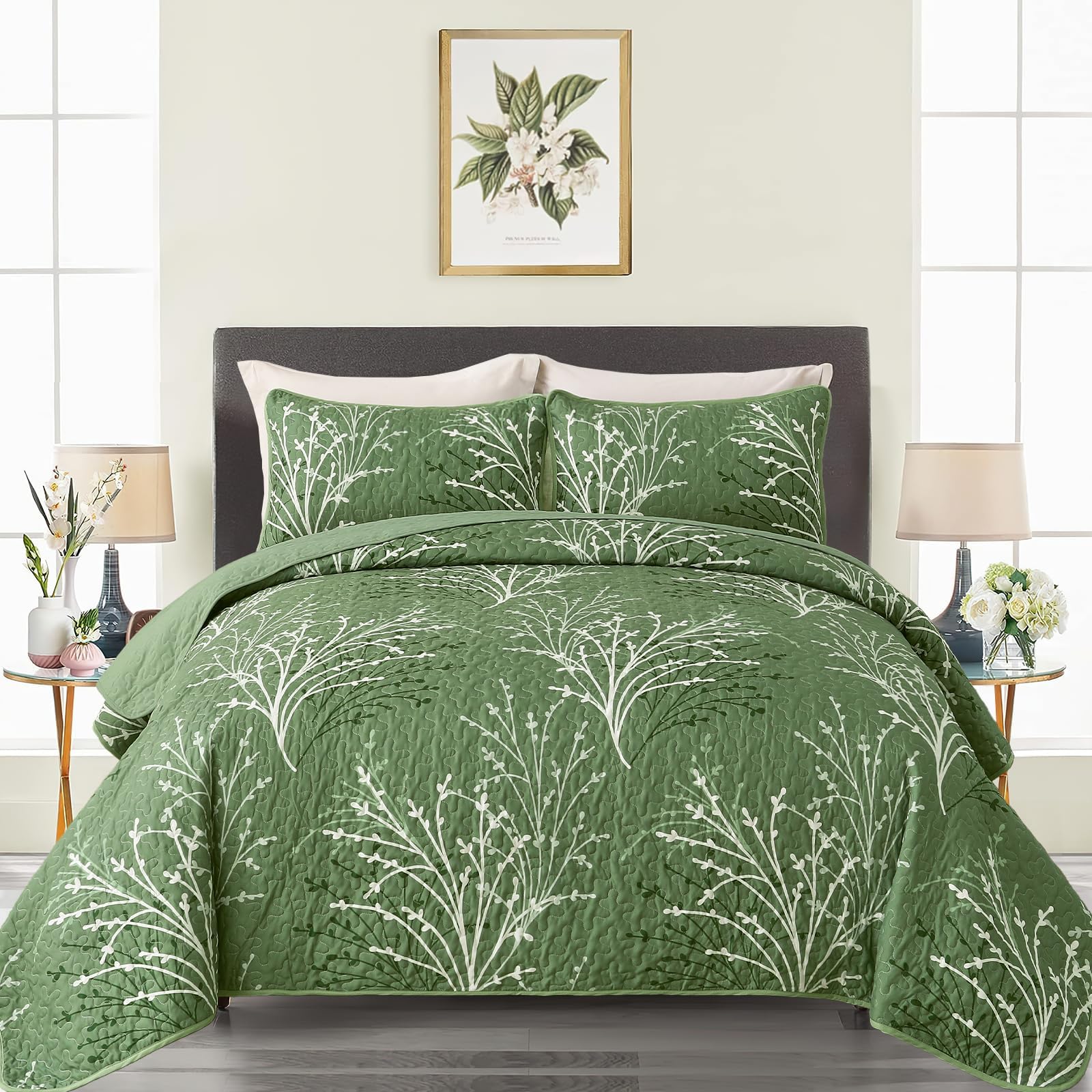 DJY Green Quilt Set King Size Branch Bedspread Coverlet Set – 50% O...