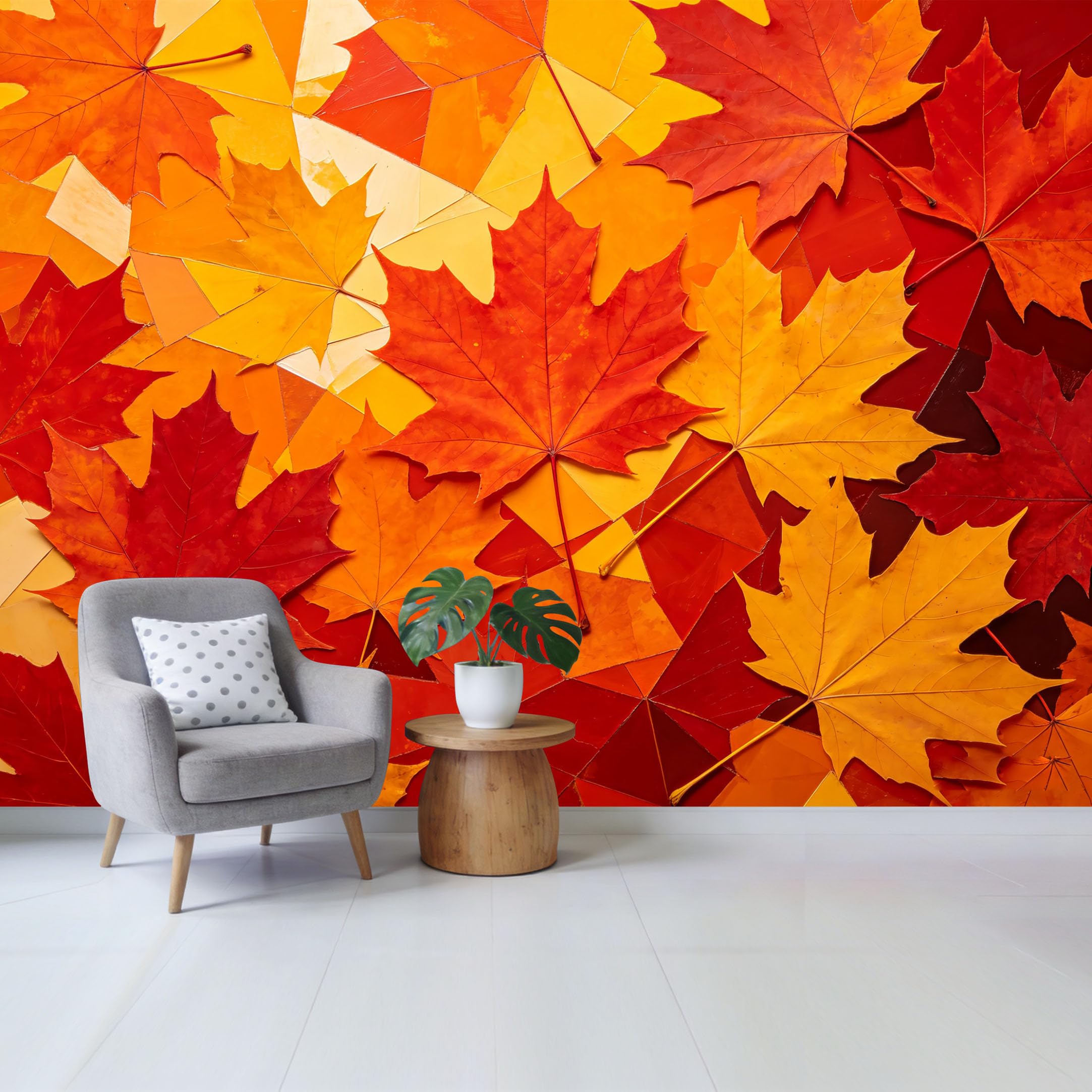 Qzlithotic Yq2605250548 Custom Size Wall Mural Autumn Maple Leaves Mosaic Geometric Pattern Botanical Art Selfadhesive Wall Fabric Removable Wallpaper For Home Office Decor