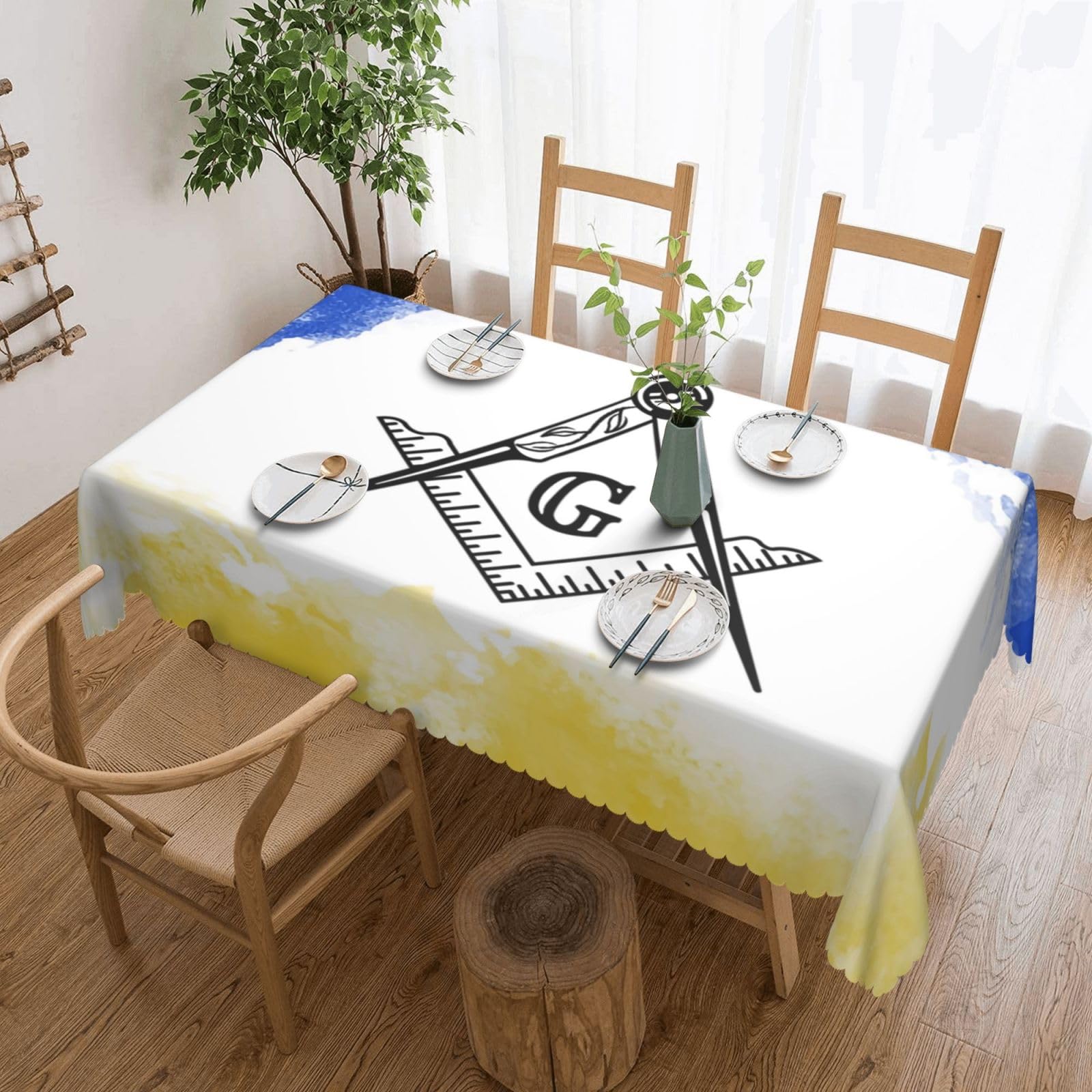 SMAZDFXX Masonic Square and Compasses 54 x 72in Table Cloth,Polyester Rectangle Tablecloth for Kitchen Dining