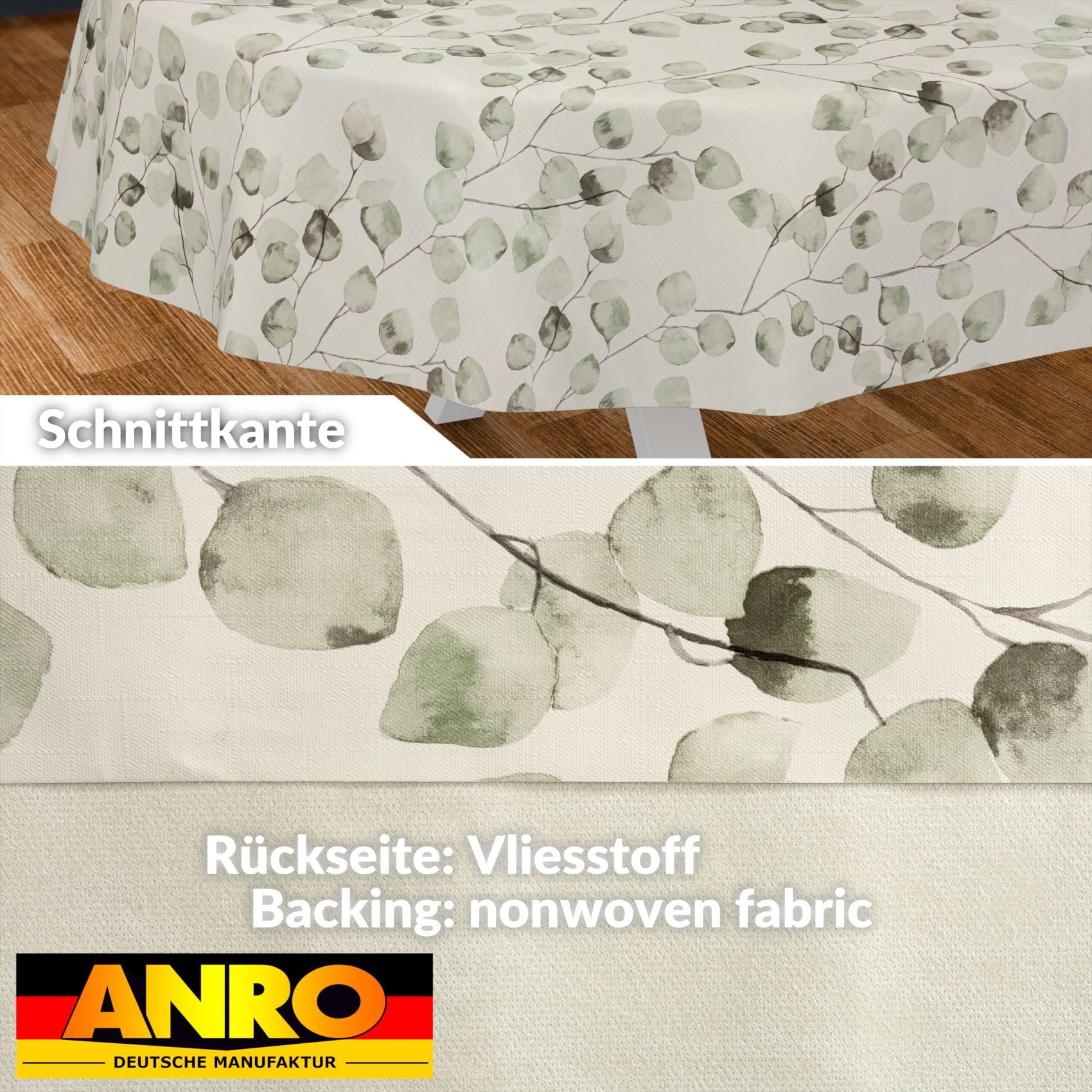 Tovaglia cerata ANRO 180 x 140 cm ovale lavabile resistente all'acqua motivo eucalipto