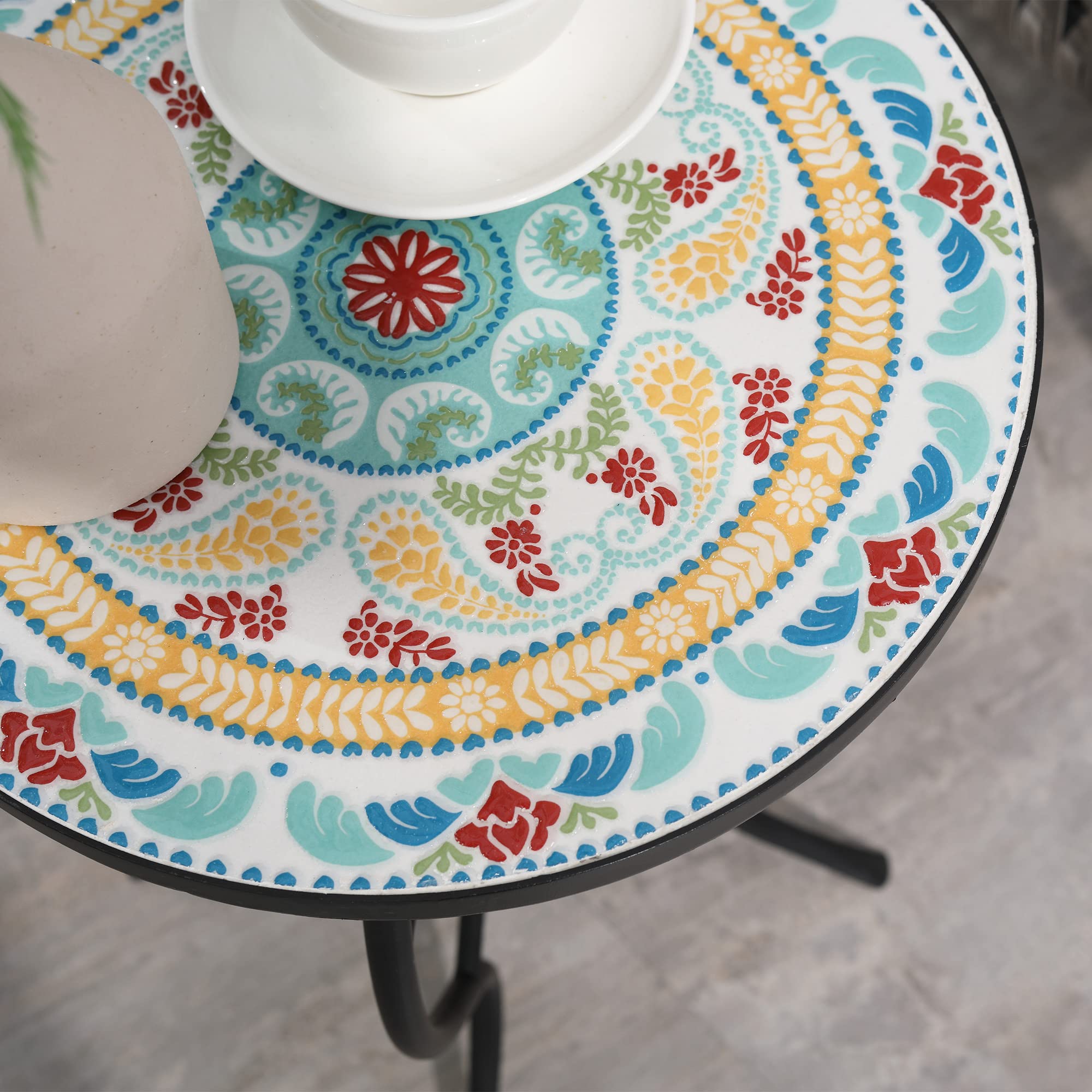 Outsunny Mesa de Jardín Redonda Mosaico Patas Metal Ø35,5x53,5 cm Turquesa