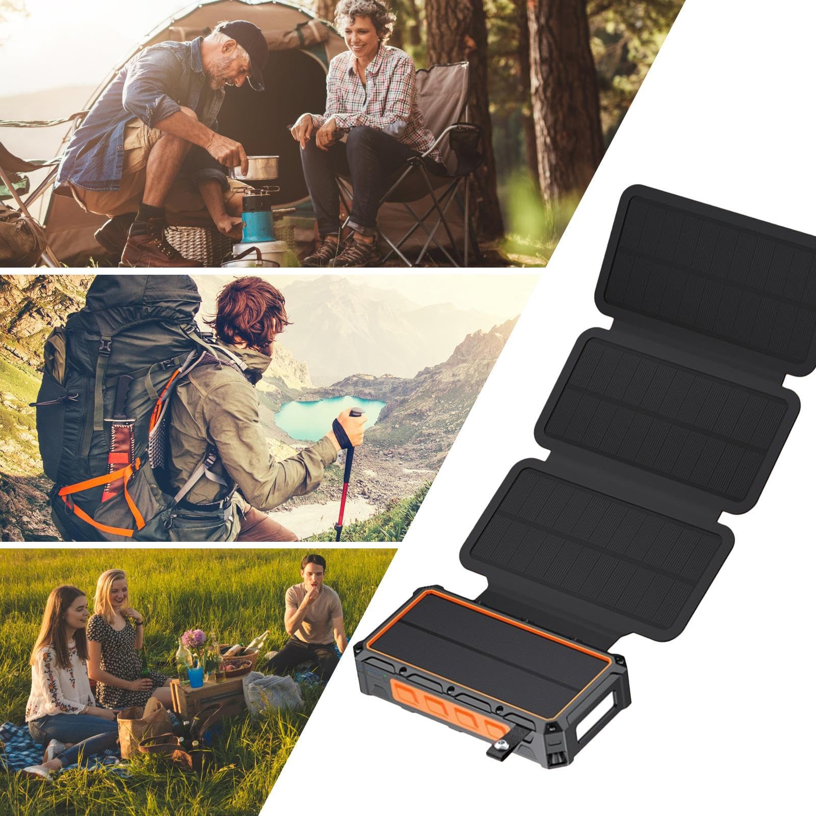 Power Bank Solare Luce LED Ricarica Wireless Dispositivi Elettronici | Power Bank a Manovella Per Casa, Escursioni, Campeggio, Pesca, Uomo, Donna, Ragazzi, , Giovani