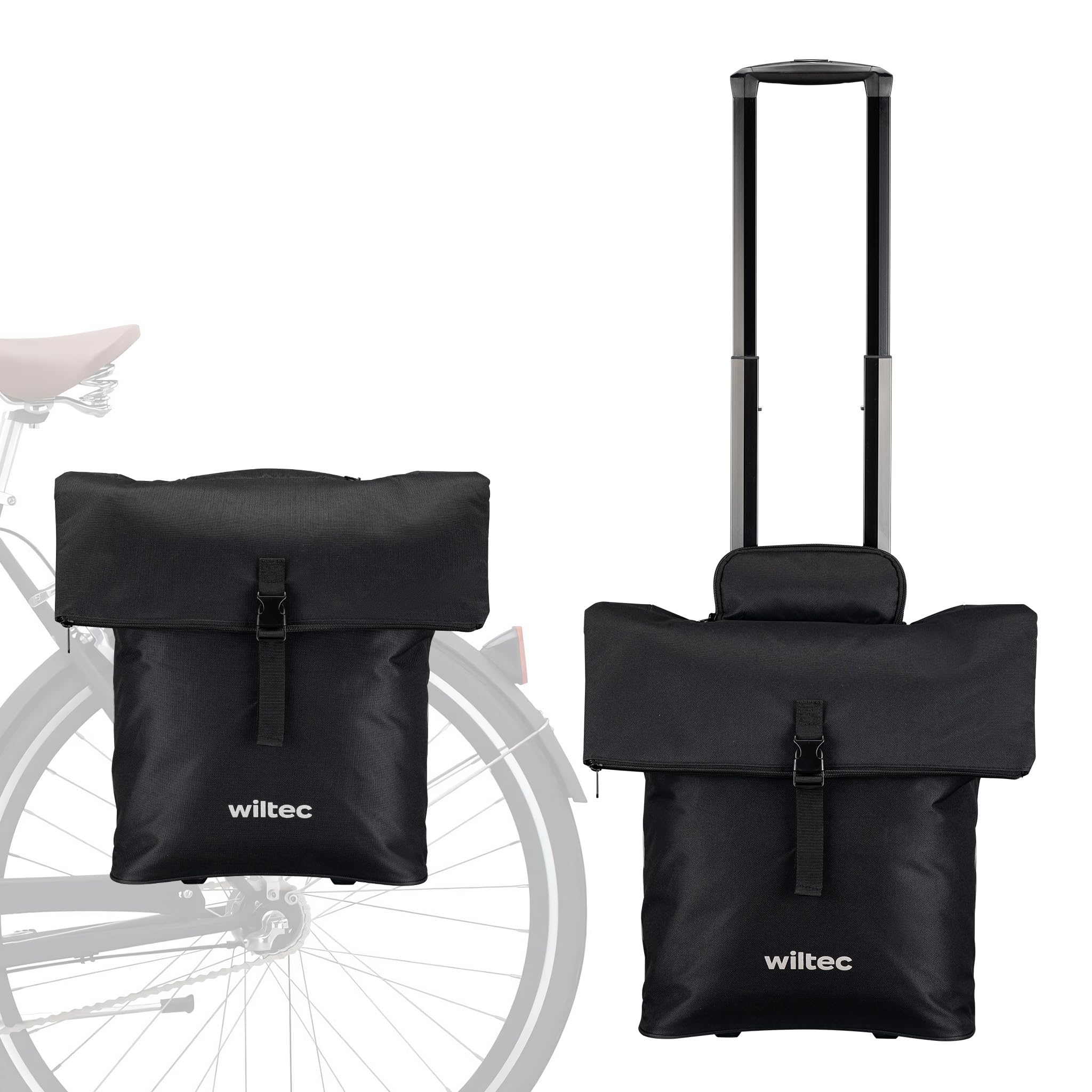 Wiltec Fahrrad-Trolley Gepäckträgertasche schwarz 30 x 15 x 39 cm mit 28 l Stauraum Fahrradtasche und Trolley in einem Sport & Freizeit