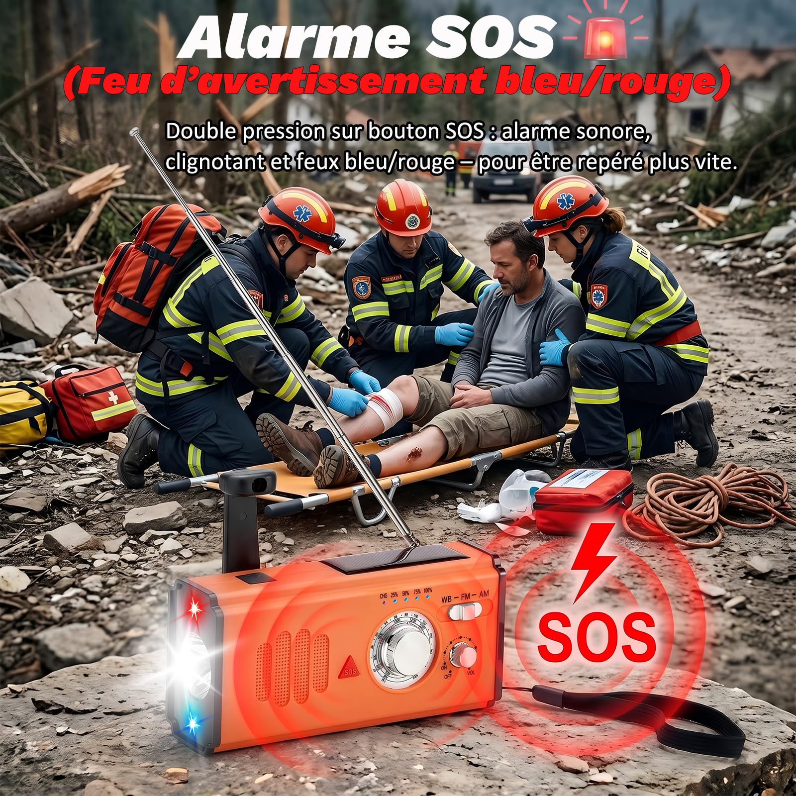 Radio Solaire d’Urgence,Radio à Manivelle avec 4000 mAh Power Bank,Charge d’Urgence USB‑C pour Smartphone，Radio Survie AM/FM/WB avec Lampe Torche LED et Alarme SOS – pour Camping Randonnée,Orange