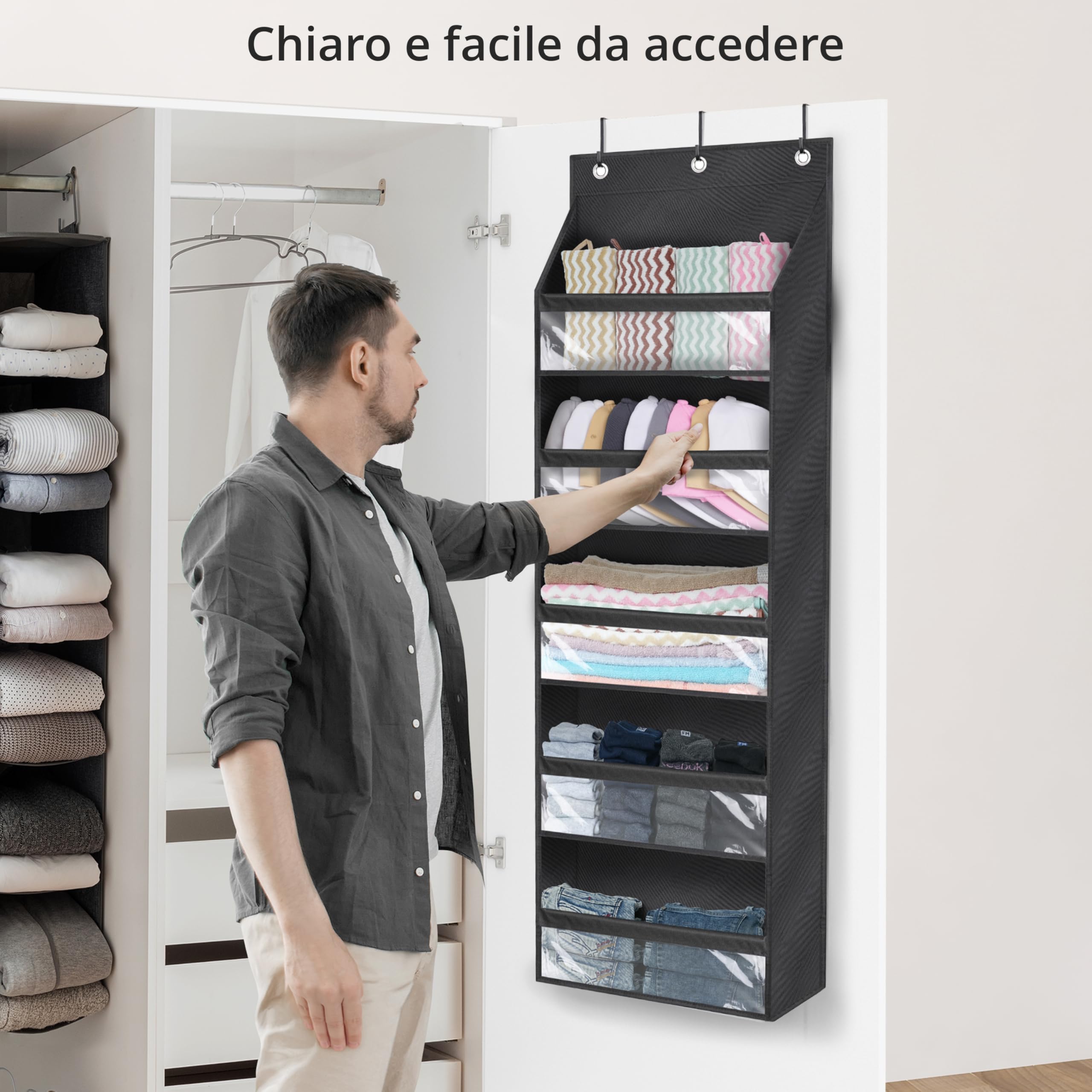 Winter Shore Organizer Porta - Portatutto Armadio da Appendere con 5 Tasche - Pannello Portaoggetti per Filati, Borsette, Asciugamani e Altro - Organizer Multitasche per Lavanderia, Bagno e Dispensa