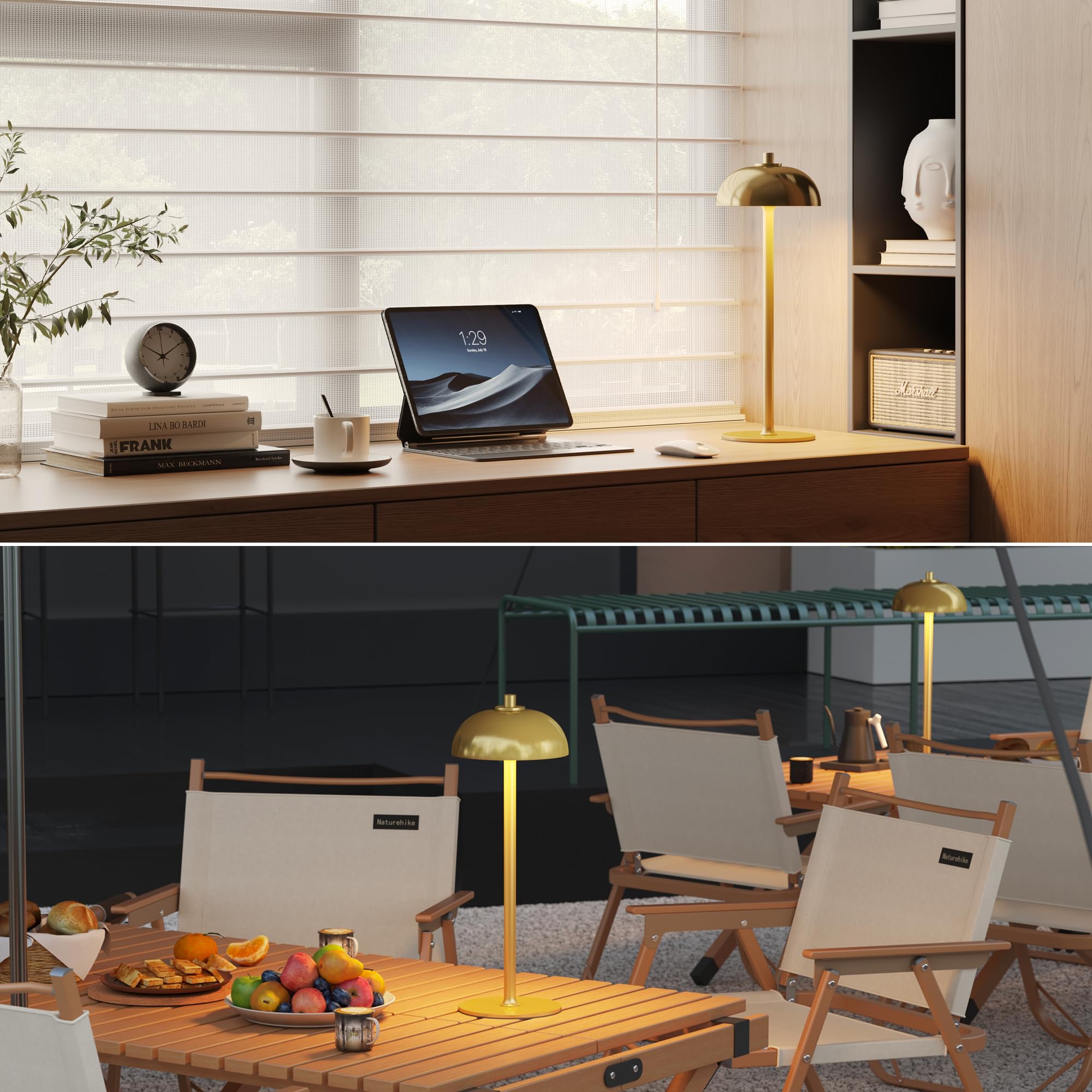 Lot de 2 lampes de table sans fil, 5000 mAh, lampes de table portables rechargeables, 3 modes de couleur, lumière de table à intensité variable en continu avec fonction mémoire, pour dîner