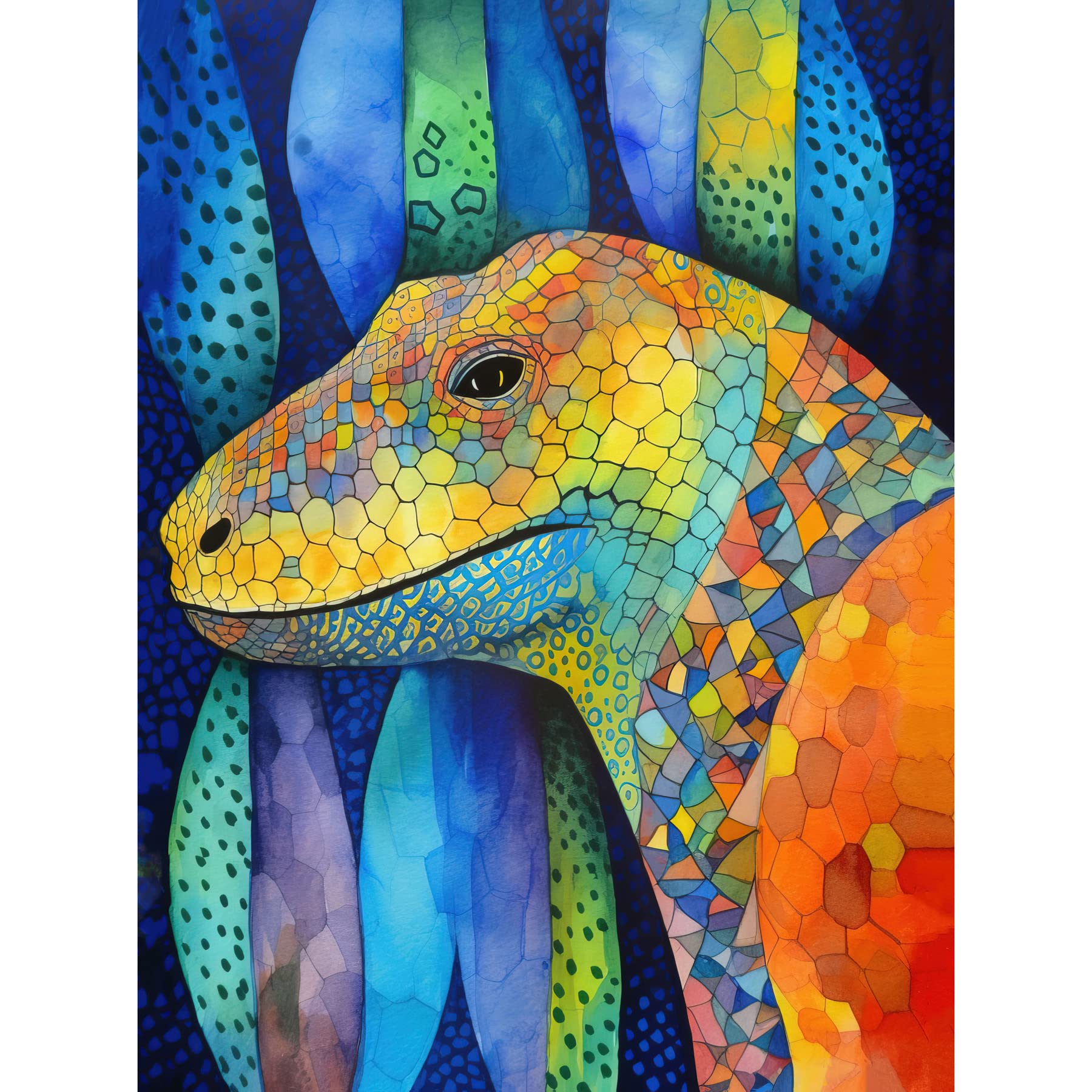 Artery8 Komodo Dragon Vibrant Folk Art Watercolour Painting Unframed Wall Art Print Poster Home Decor Premium