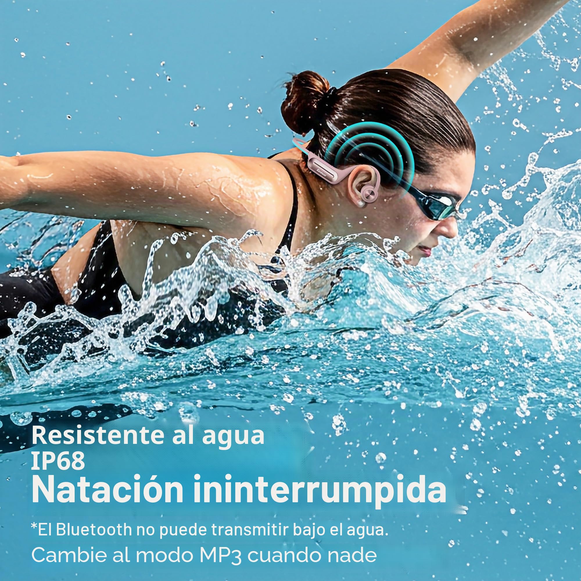 Casco Conducción Ósea para Natación, Auriculares Open Ear Bluetooth 5.3 IP68 Impermeables, Memoria MP3 32G, para Deporte, Natación, Ciclismo, Correr (Rosa)