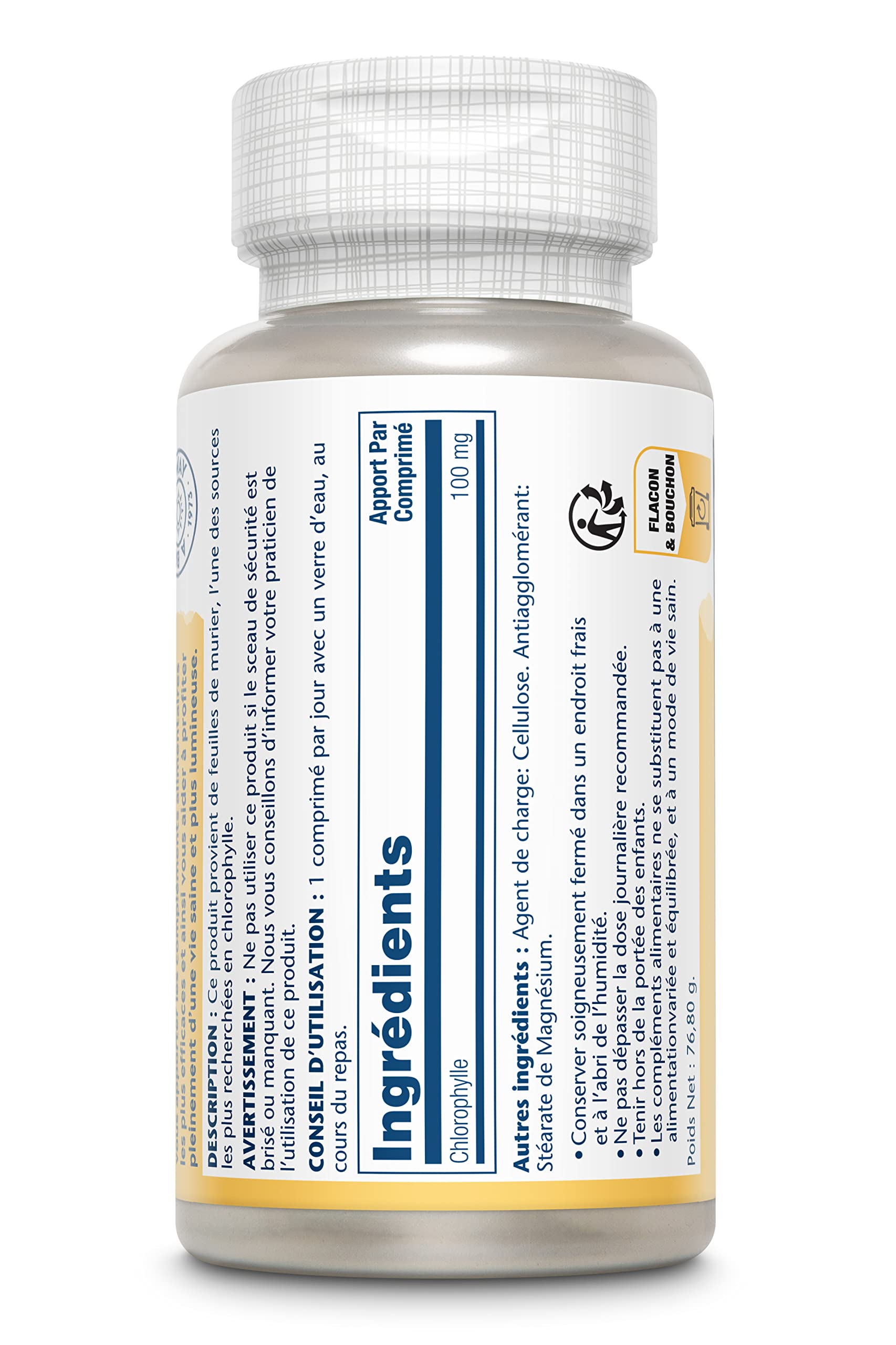 Solaray Chlorophylle 100 mg | Détoxifier votre corps | 1 flacon de 90 Comprimés