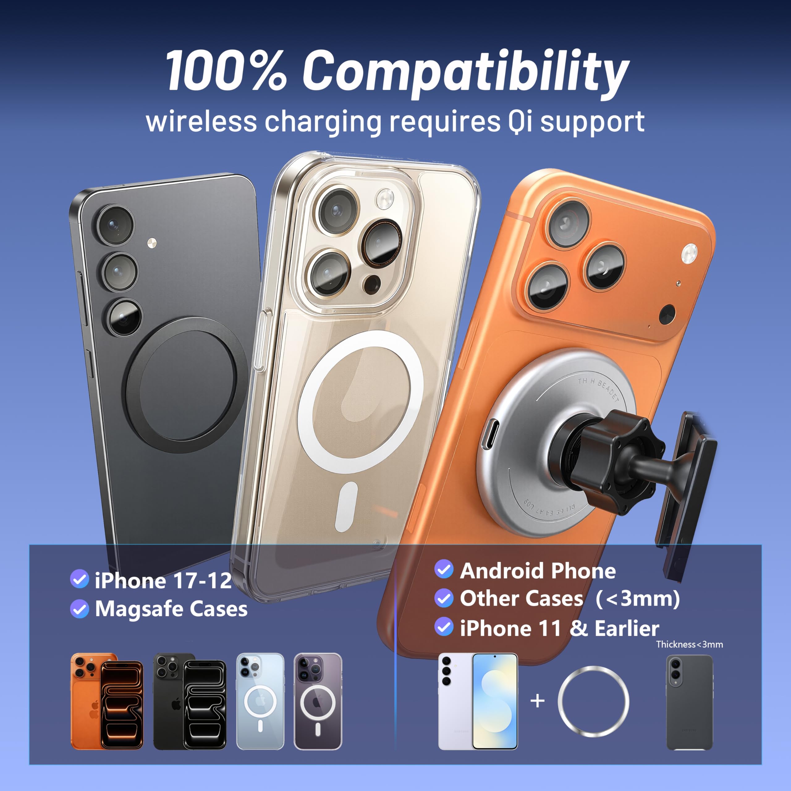 Supporto per telefono per Jeep Grand Cherokee (2014-2017 2018), supporto magnetico per telefono, caricatore per auto Magsafe, supporto per telefono da cruscotto, ricarica rapida wireless da 15 W per