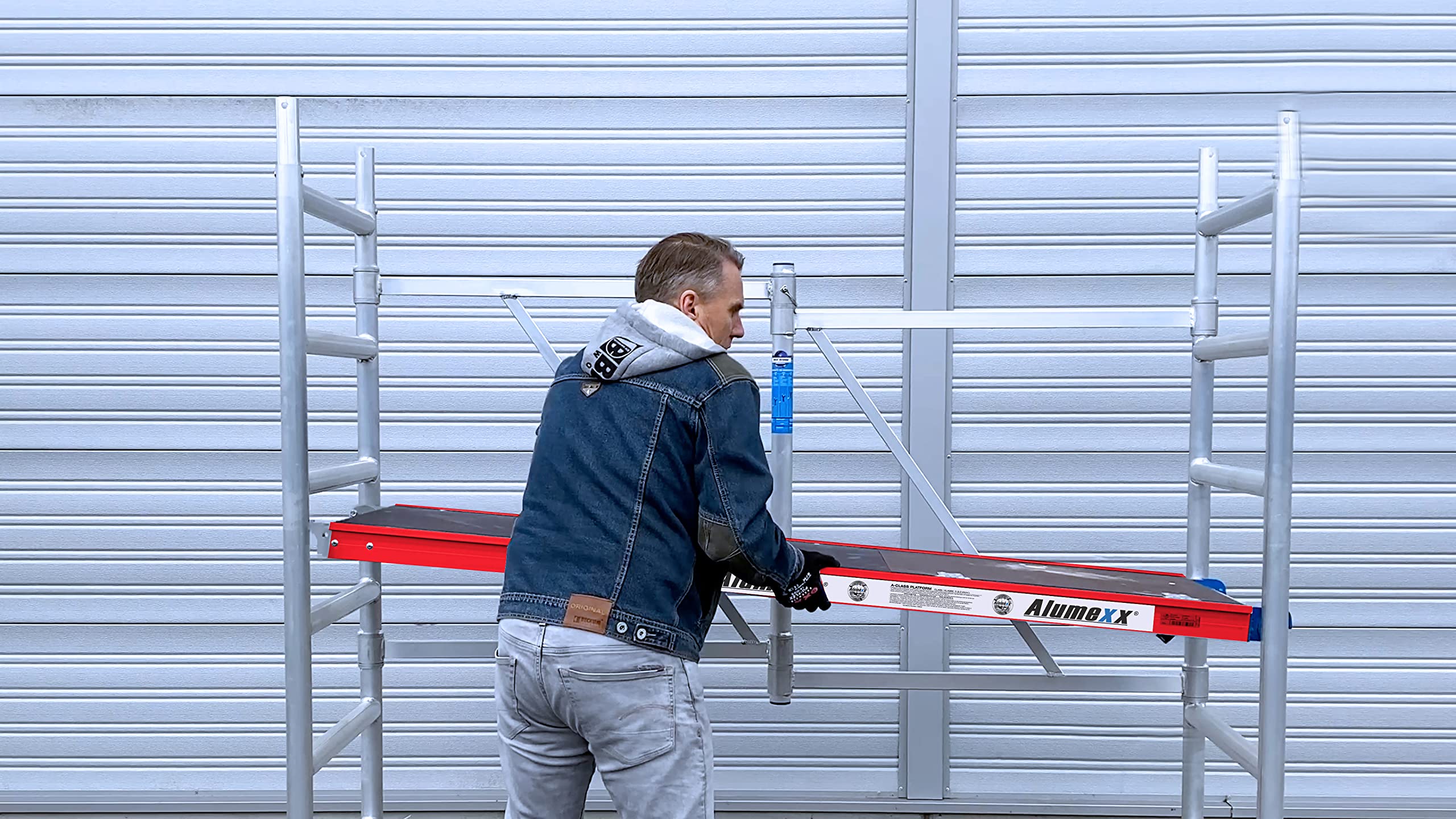 Alumexx FS 75 Klappgerüst (Red-Line) - Zimmergerust - Arbeitsgerüst - Baugerüst - Alu Gerüst - Roll Gerüst - Tragfähigkeit: 375 kg (Type A (3m Arbeitshöhe))