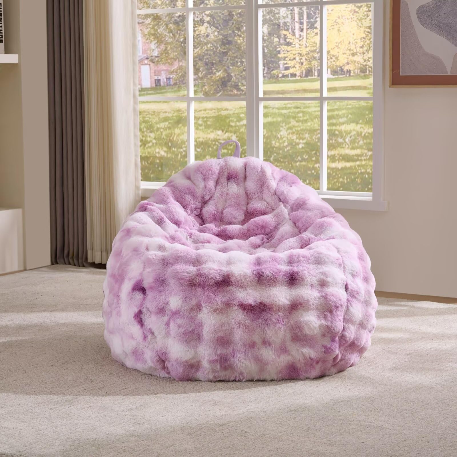 Fluffy Faux Rabbit Fur Bean Bag Chair Cover(No Filler),Cozy Shaggy Bubble Stuffed Animal Storage Large Bean Bag Cover for Bedroom Living Room,Fuzzy Bean Bag Cover Girls Teens Adult,Tie-dye Lavender