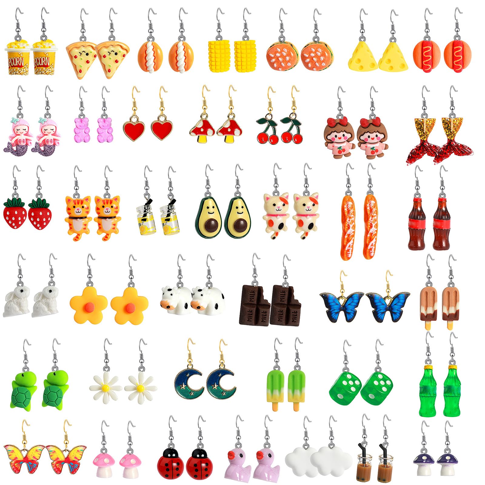 40 Pairs Cute Earring Collection: Cute, Funky, and Weird Earrings for Women and Teens