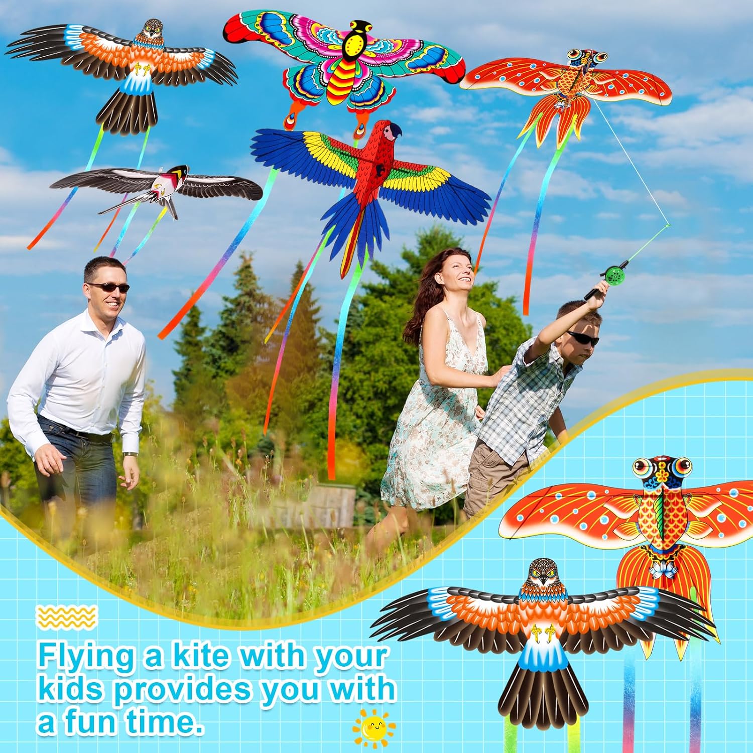 6 Pcs Large Fishing Rod Kite for Kid Adults, 23.62 Inch Vivid Butterfly Kite Bulk, Easy to Fly, Swallow Parrot Goldfish Phoenix Kites for Adults Family in Spring Outdoor Beach Team Building - Image 6