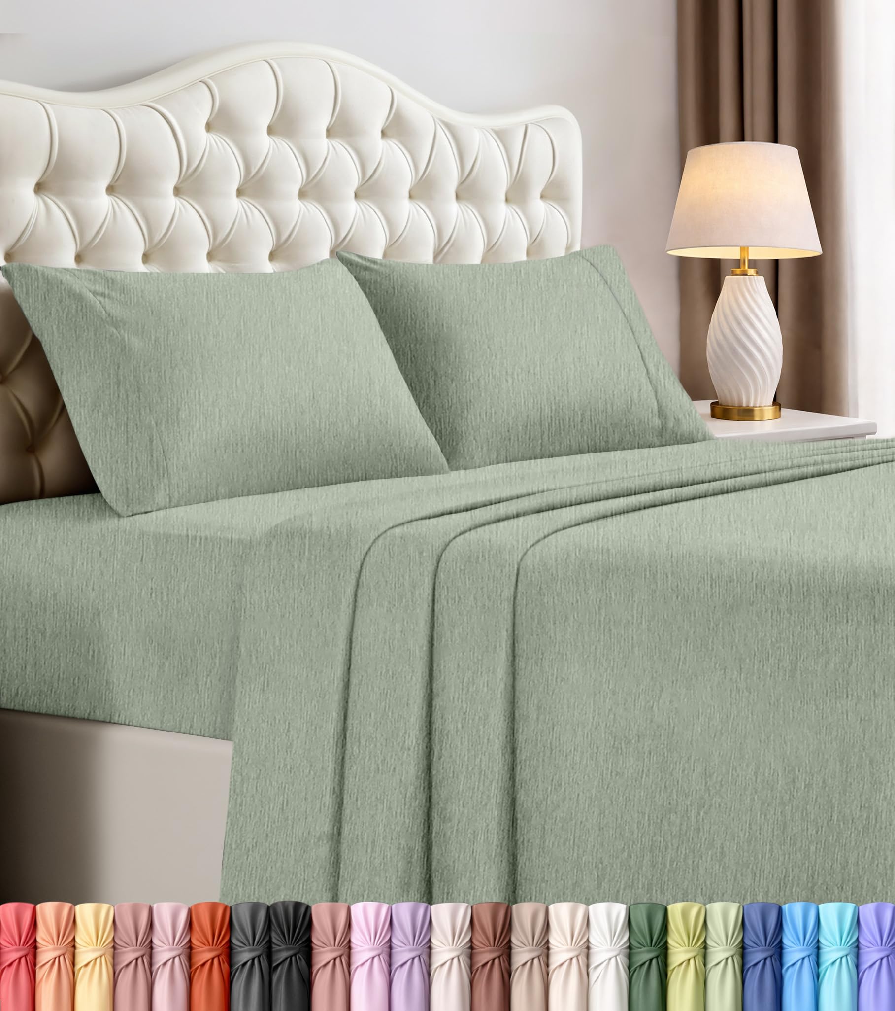 king sheets set, 4 pieces 16" deep pocket hotel luxury sheets, heather sage