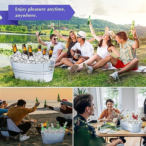 Miniatura 5 de IKAYAS - Cubos de hielo de 4 galones para fiestas, cubeta de hielo de metal galvanizado con cuchara para cócteles, bares, mimosa, suministros de