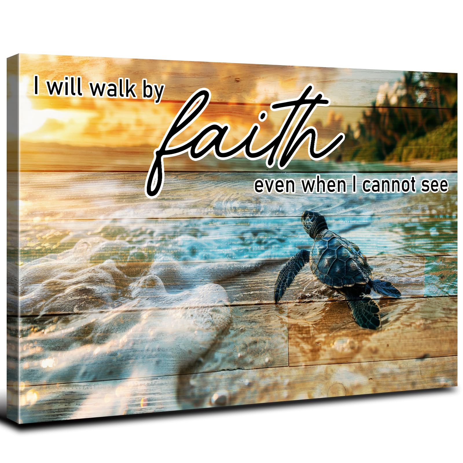 Christian Bible Verse Canvas Wall Art Rustic Scripture Artwork Beach Teal Sea Turtle Picture for Living Room Bedroom Decor Religious Serenity Prayer Painting Artwork Office Home Decorations 12x16"