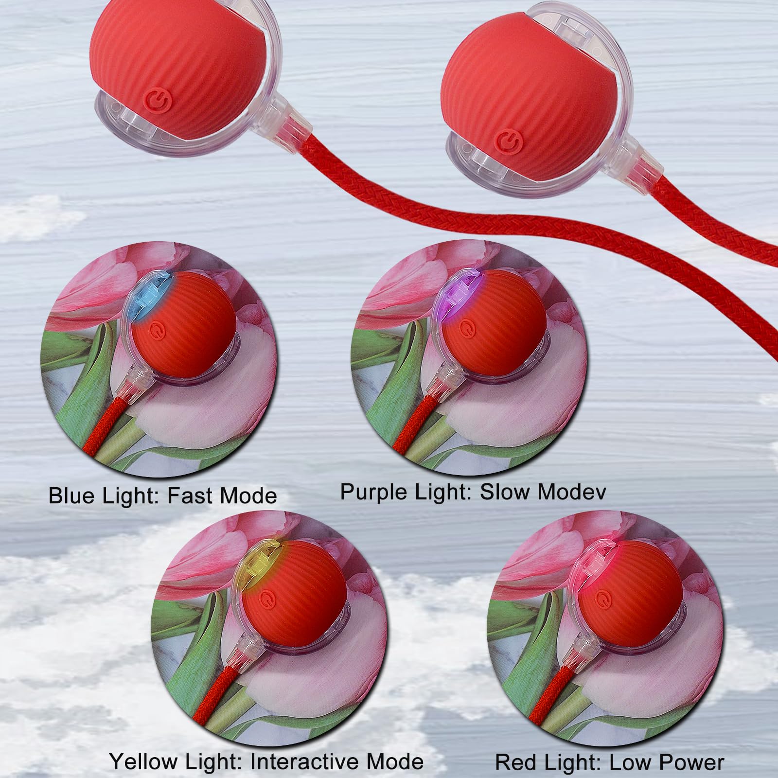 Pelota de juguete interactiva para gatos y perros: juego inteligente de movimiento automático para mascotas con luz LED y cola para activación por movimiento, regalo de cachorro de gatito, ejercicio