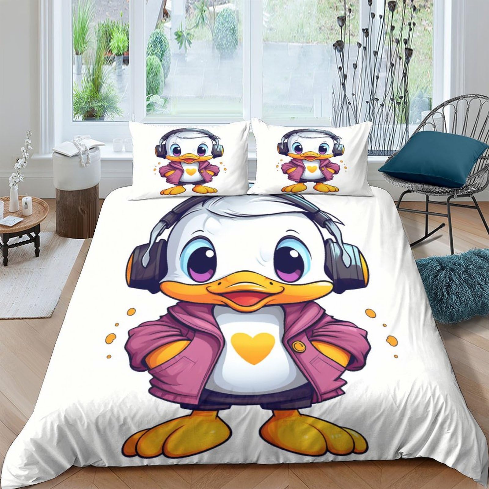 Housse de couette 220x240 pingouin avec casque audio lit 2 personnes