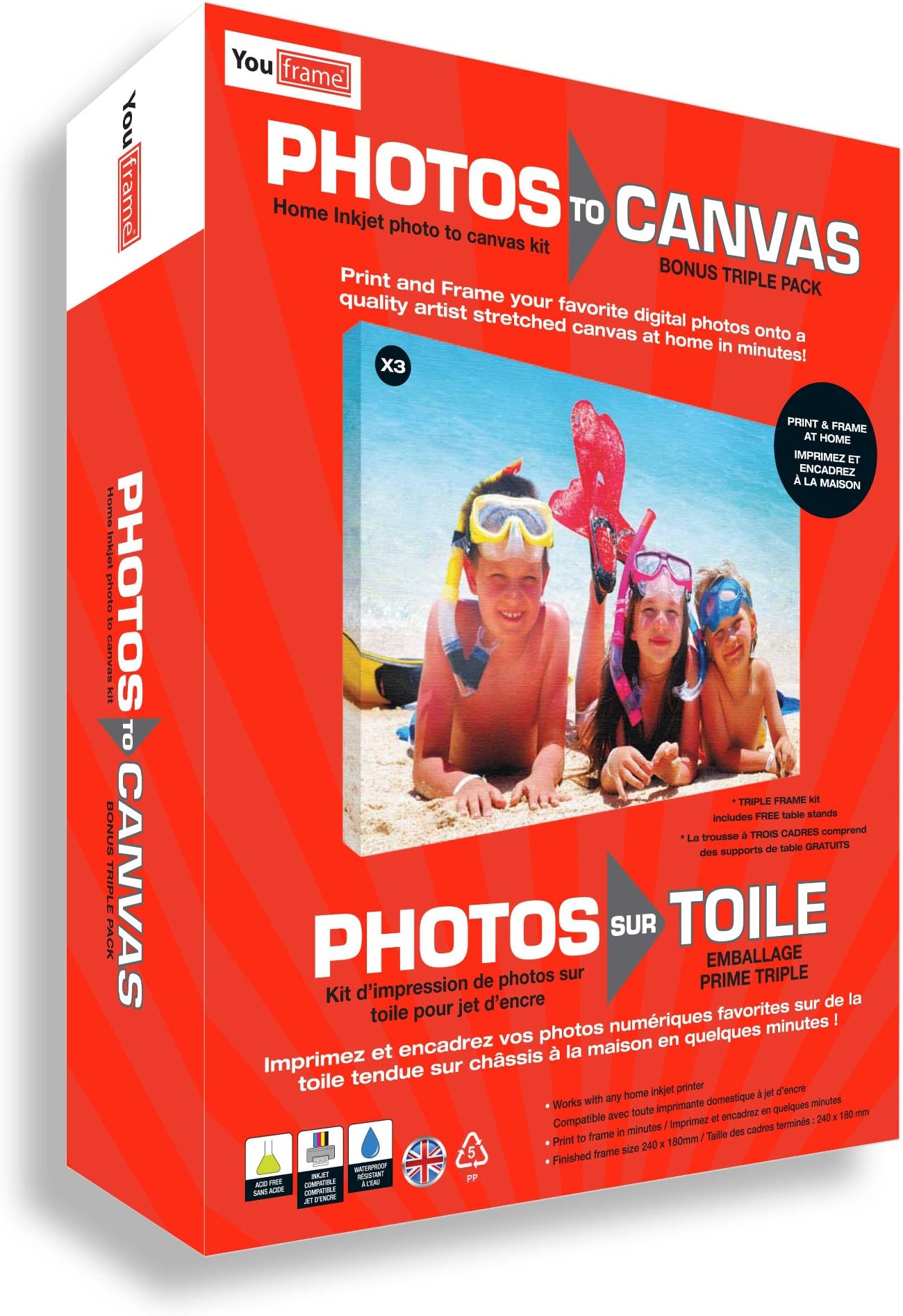 You Frame Photos to Canvas, Print and Canvas Your Own Photos, Fun & Easy to Use Each Canvas Measures 24cm x 18cm x 2cm (Triple pack)
